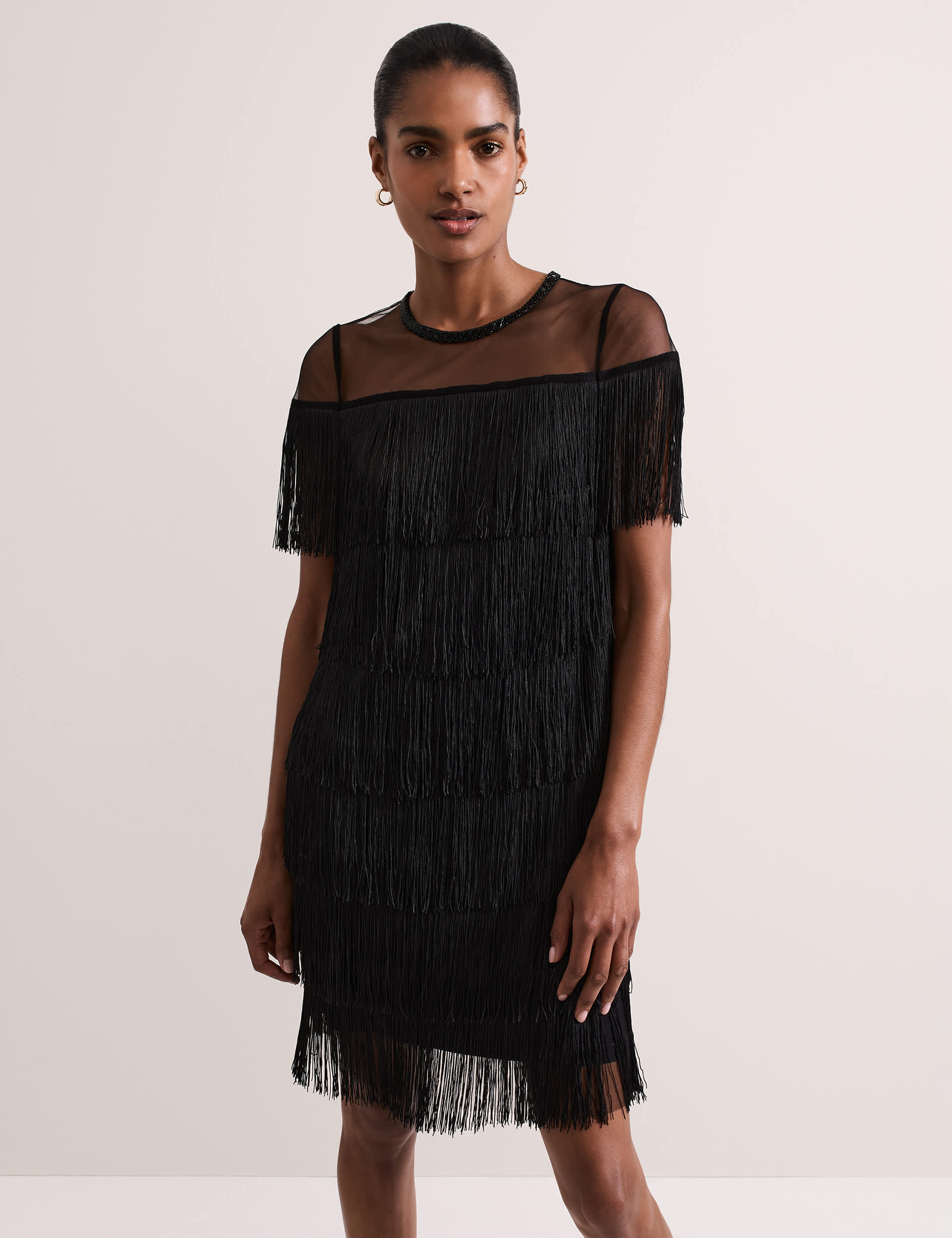 Phase Eight Women's Fringed Mini Shift Dress - 18 - Black, Black