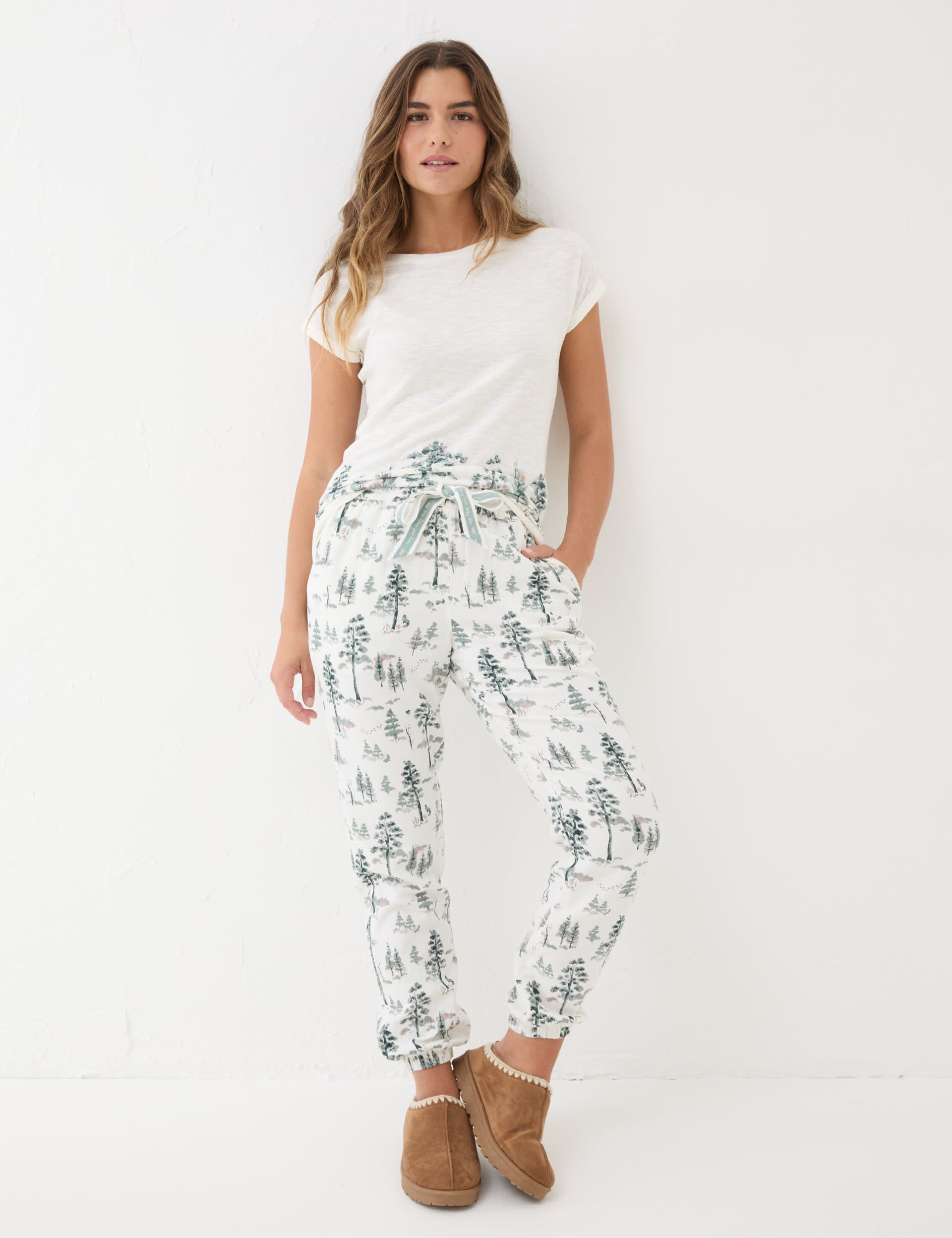 Fatface Women's Pure Cotton Printed Pyjama Bottoms - 14 - Ivory, Ivory