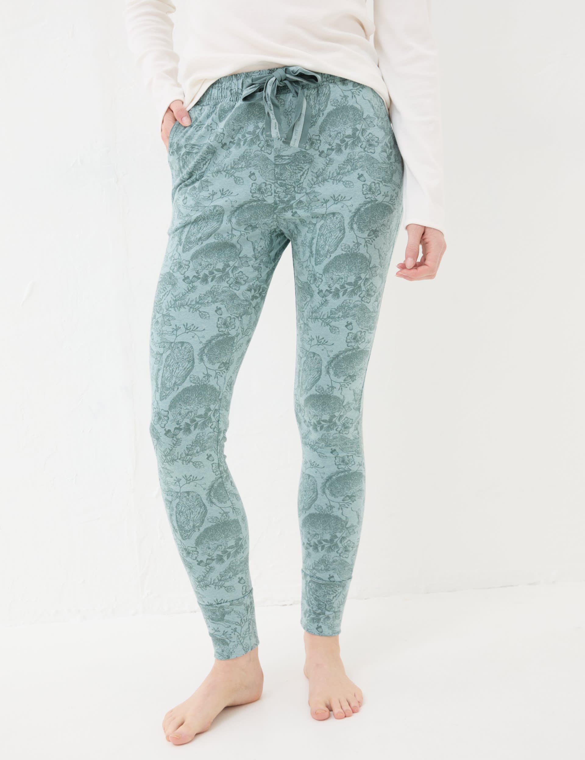 Fatface Women's Cotton Rich Woodland Print Pyjama Bottoms - 10 - Teal Green, Teal Green