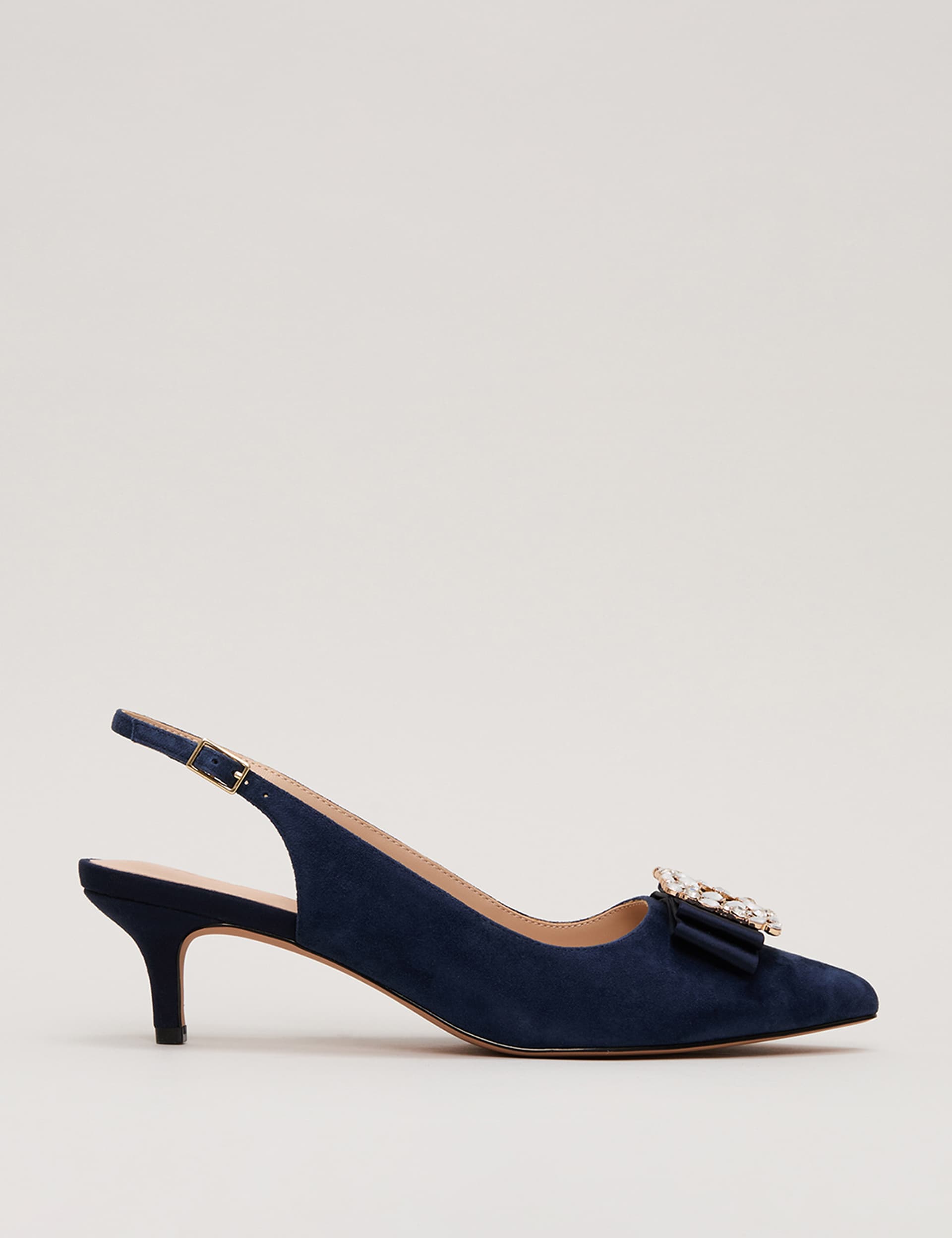 Phase Eight Women's Suede Embellished Kitten Heel Court Shoes - 3 - Navy, Navy