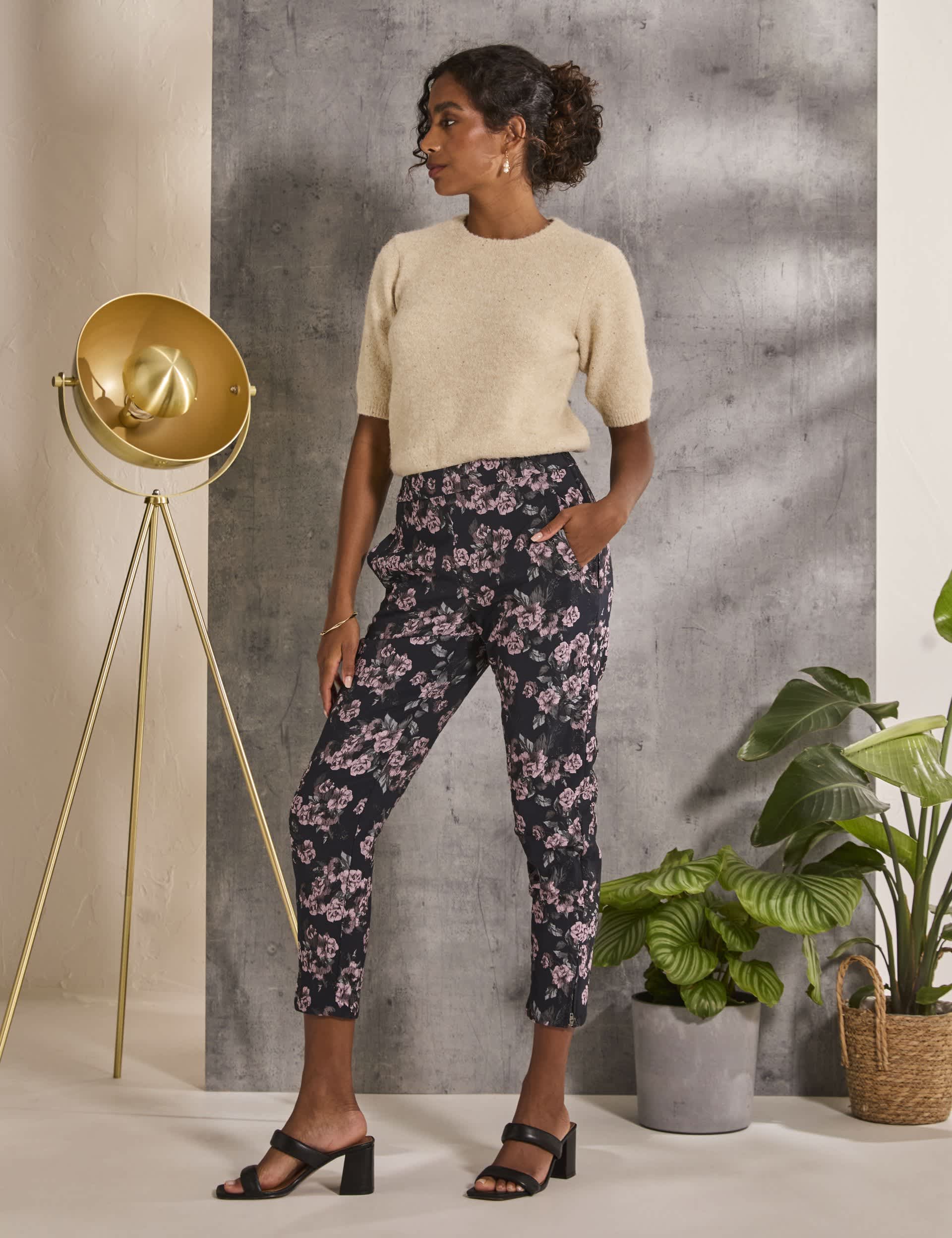 Fatface Women's Floral Jacquard Zip Detail Trousers - 12REG - Navy Mix, Navy Mix