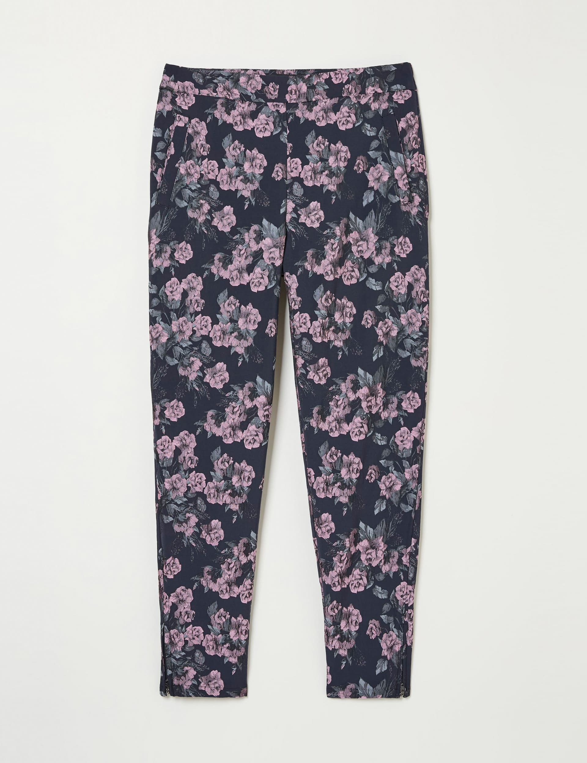 Fatface Women's Floral Jacquard Zip Detail Trousers - 14REG - Navy Mix, Navy Mix