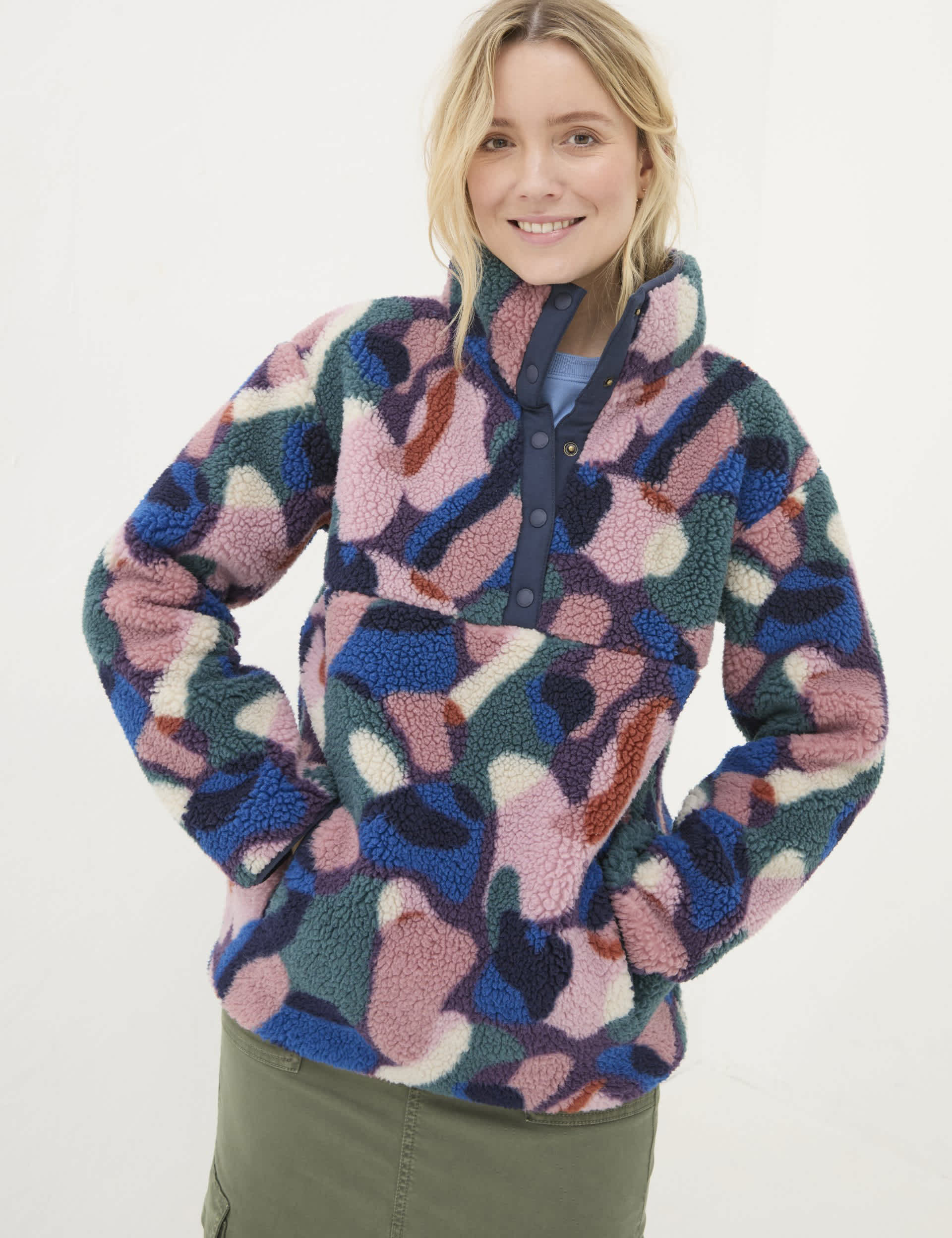 Fatface Women's Printed Funnel Neck Relaxed Jumper
