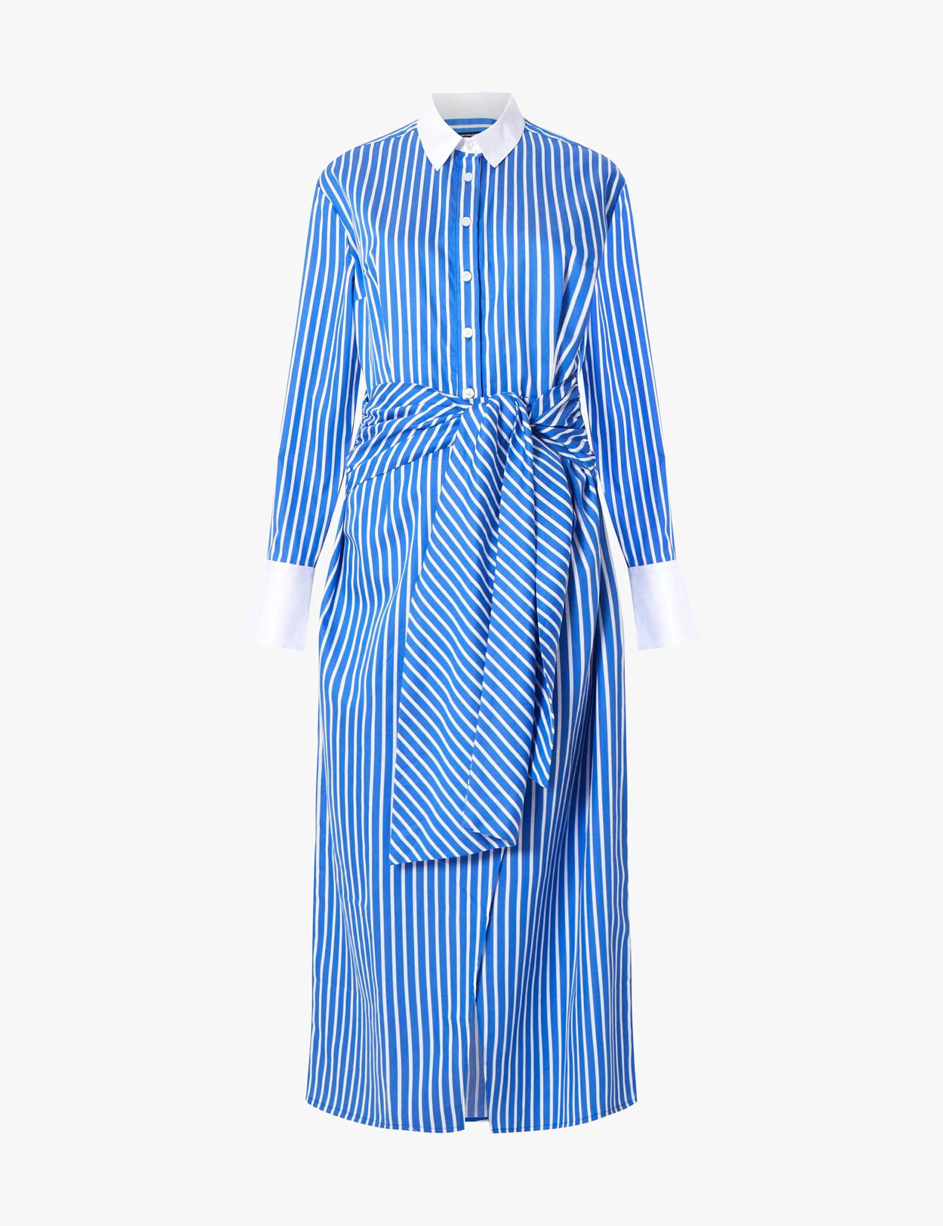 French Connection Women's Pure Cotton Striped Collared Midi Shirt Dress - 6 - White Mix, White Mix