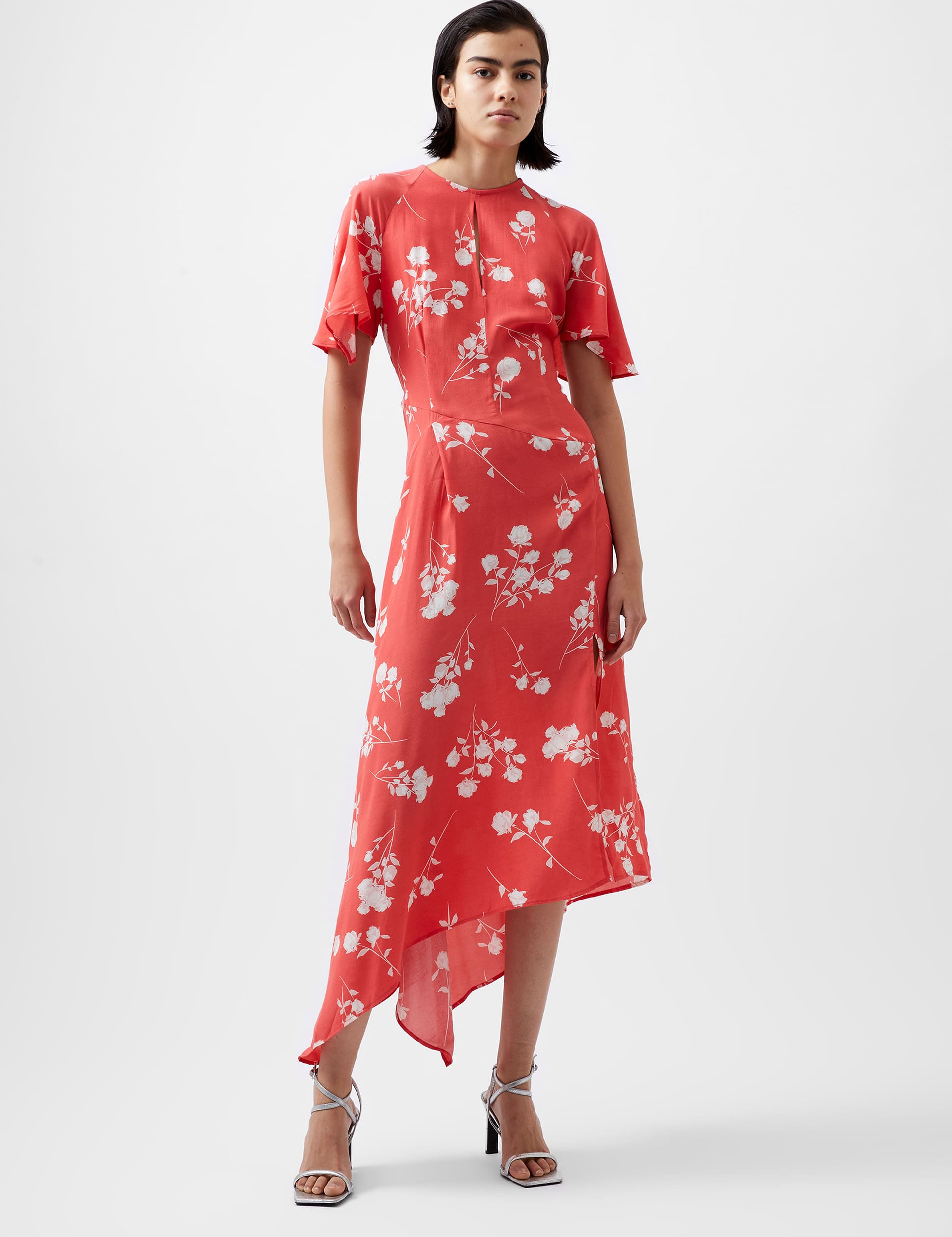 French Connection Women's Floral Crew Neck Midi Skater Dress - 12 - Red Mix, Red Mix