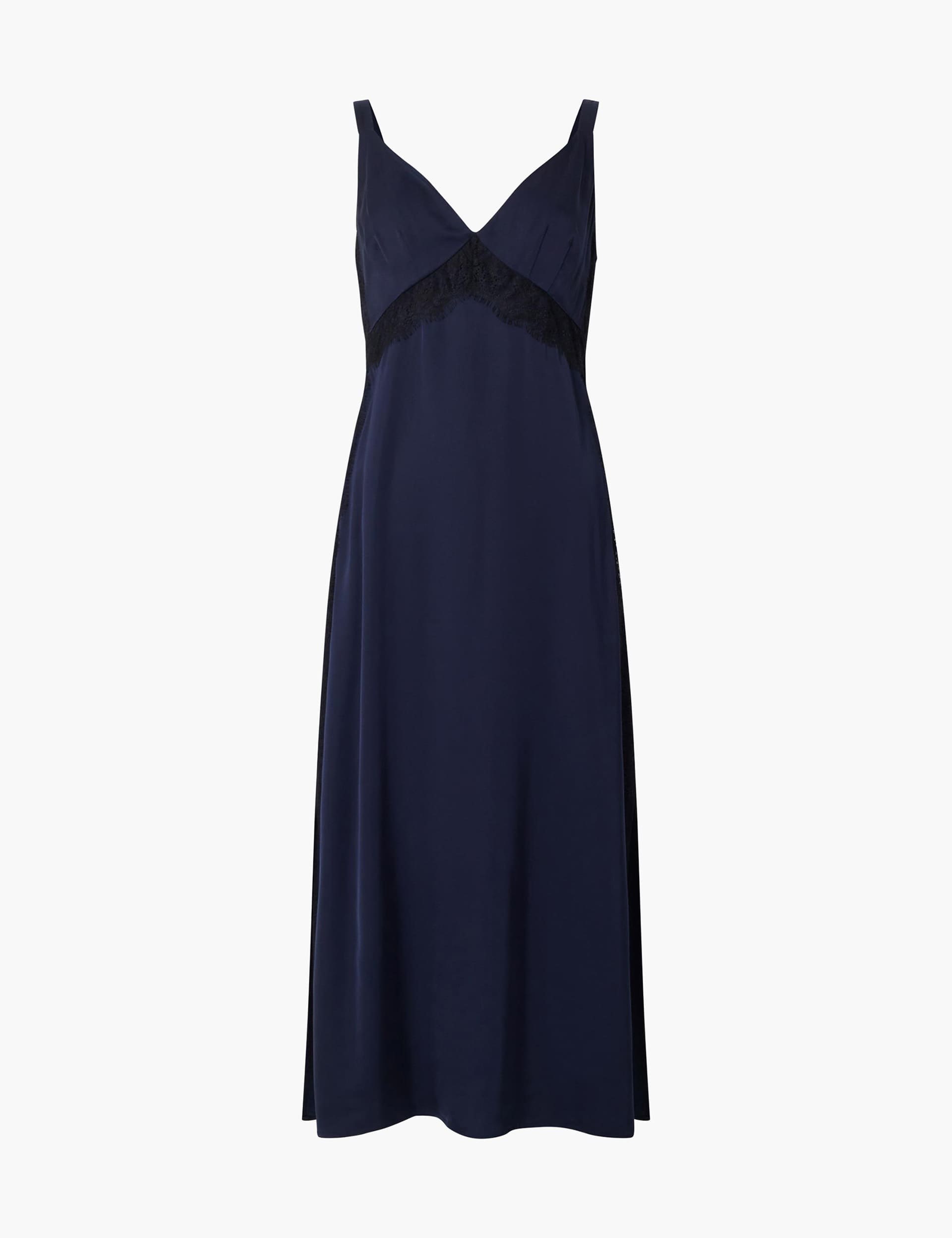 French Connection Women's Satin V-Neck Midi Slip Dress - 8 - Navy Mix, Navy Mix