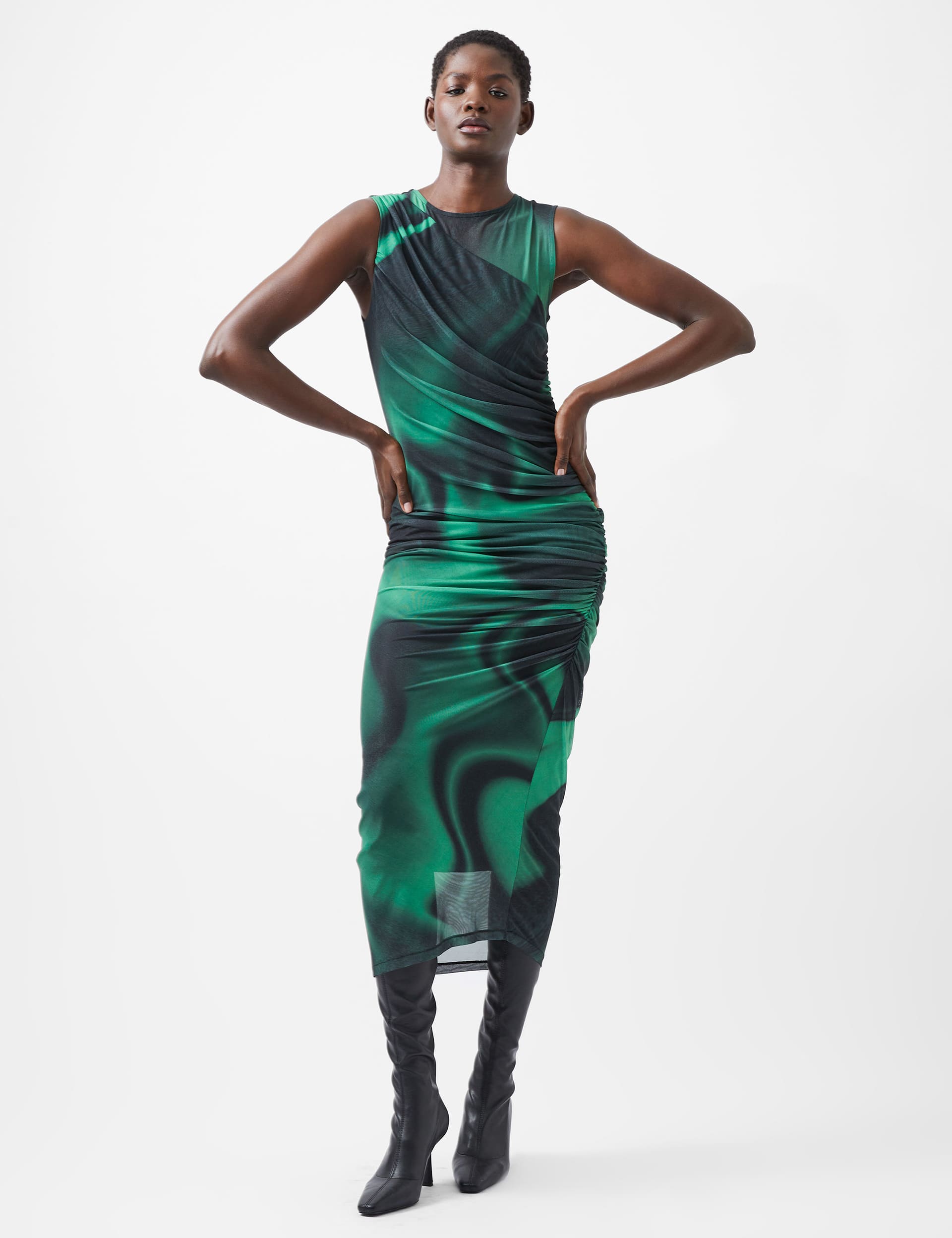 French Connection Women's Mesh Swirl Print Midi Bodycon Dress