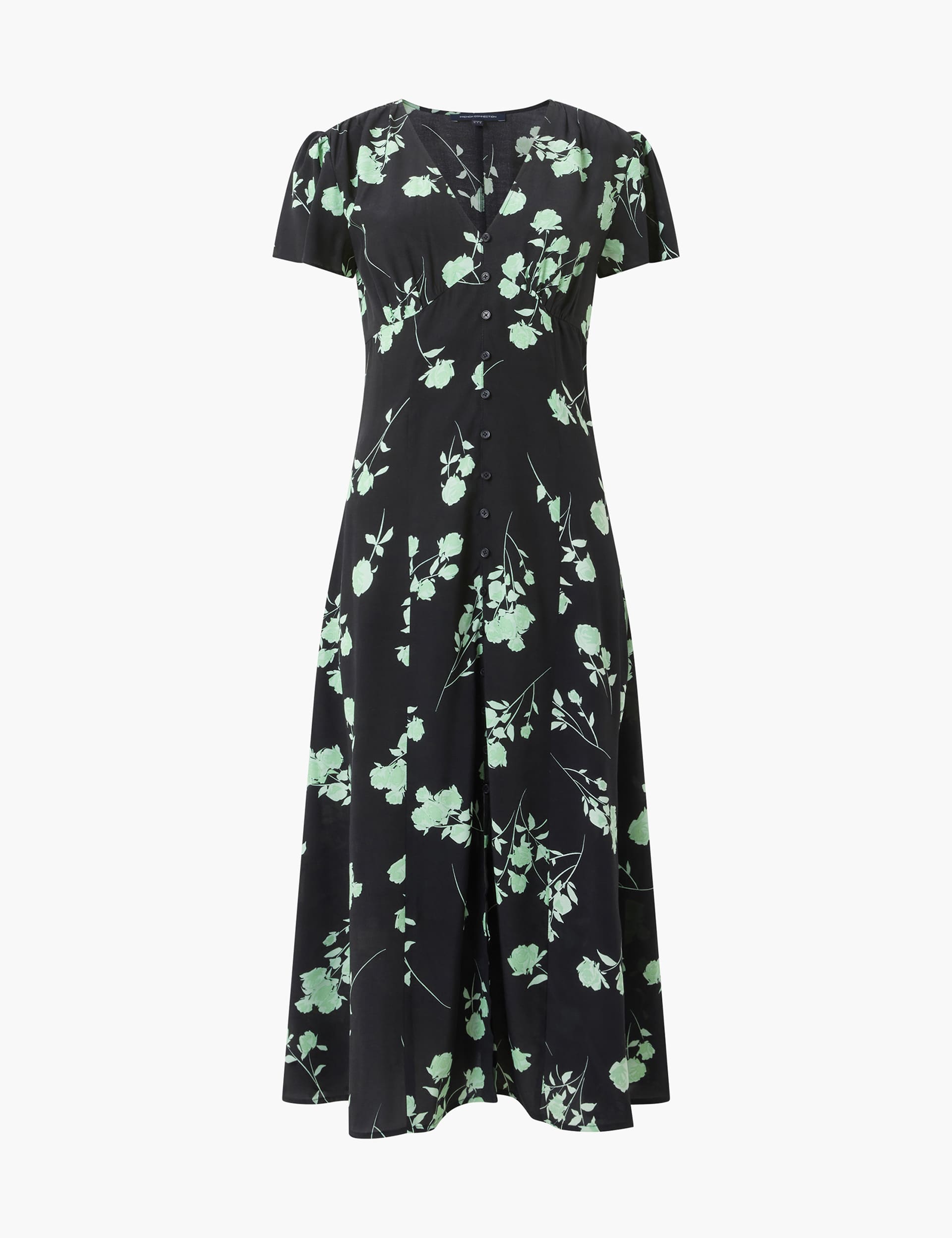 French Connection Women's Floral V-Neck Midi Tea Dress - 8 - Black Mix, Black Mix