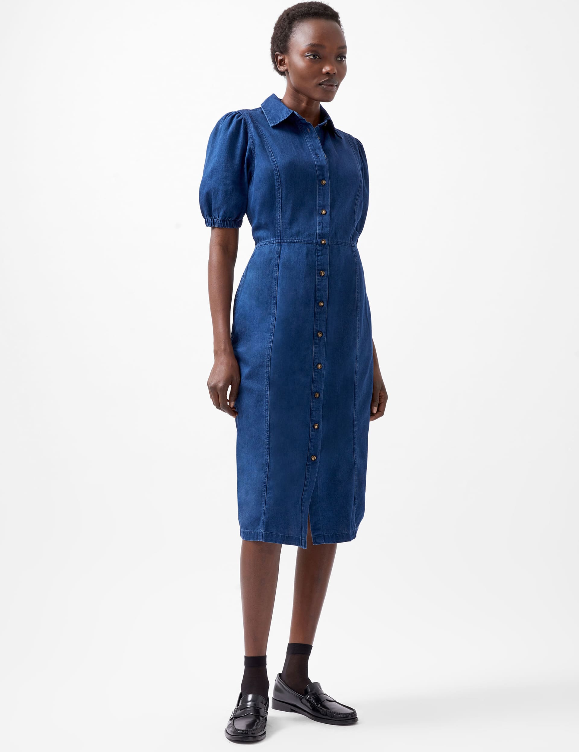 French Connection Women's Pure Cotton Collared Midi Shirt Dress