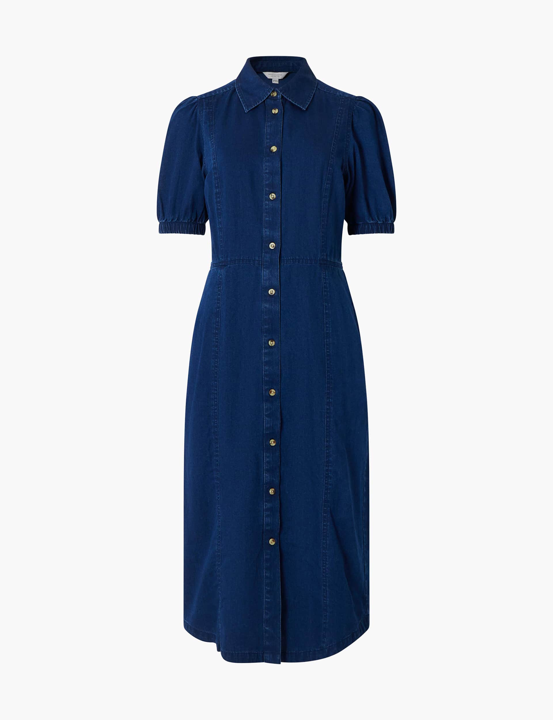 French Connection Women's Pure Cotton Collared Midi Shirt Dress - 6 - Blue Denim, Blue Denim