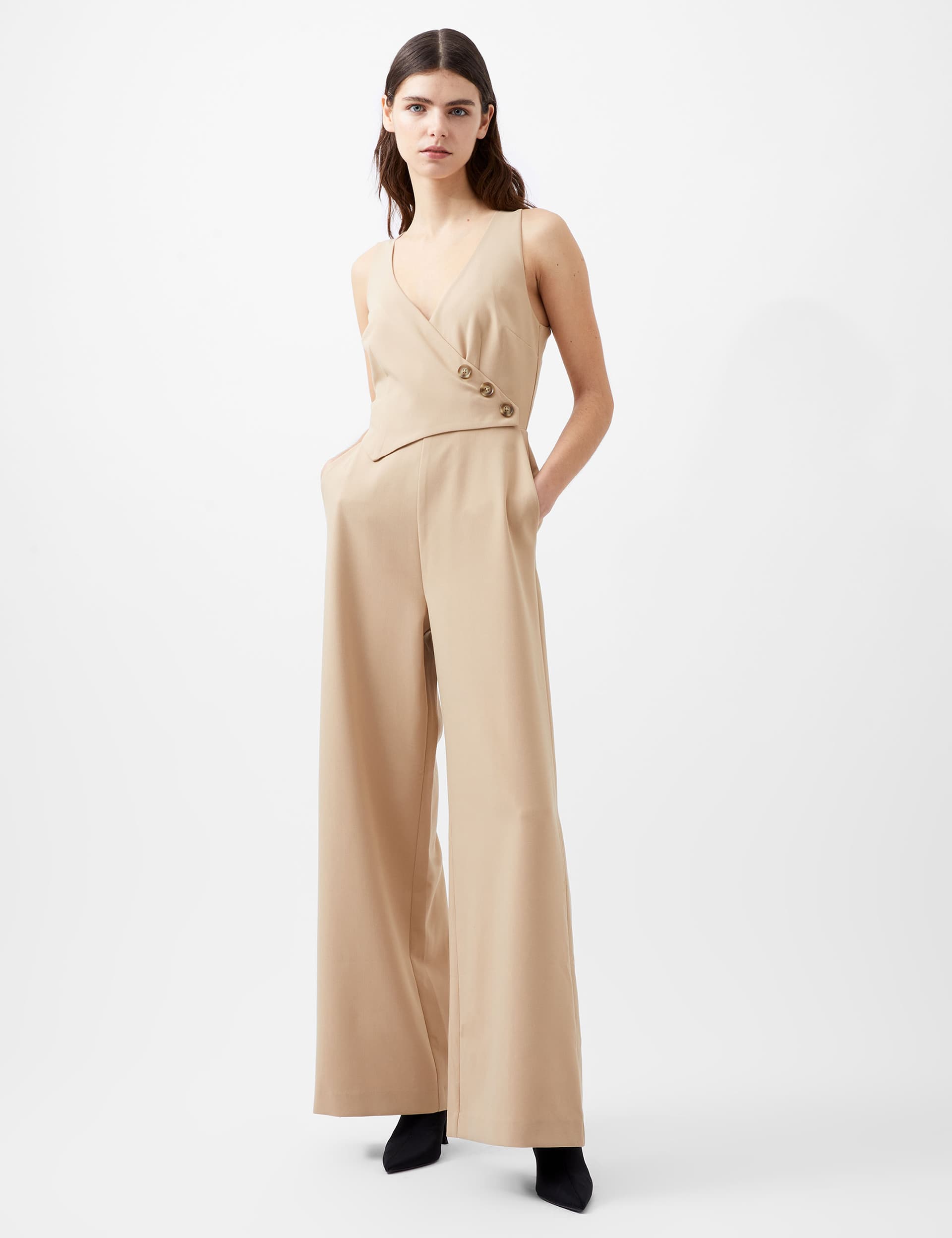 French Connection Women's Button Front Sleeveless Jumpsuit - 12 - Nude, Nude