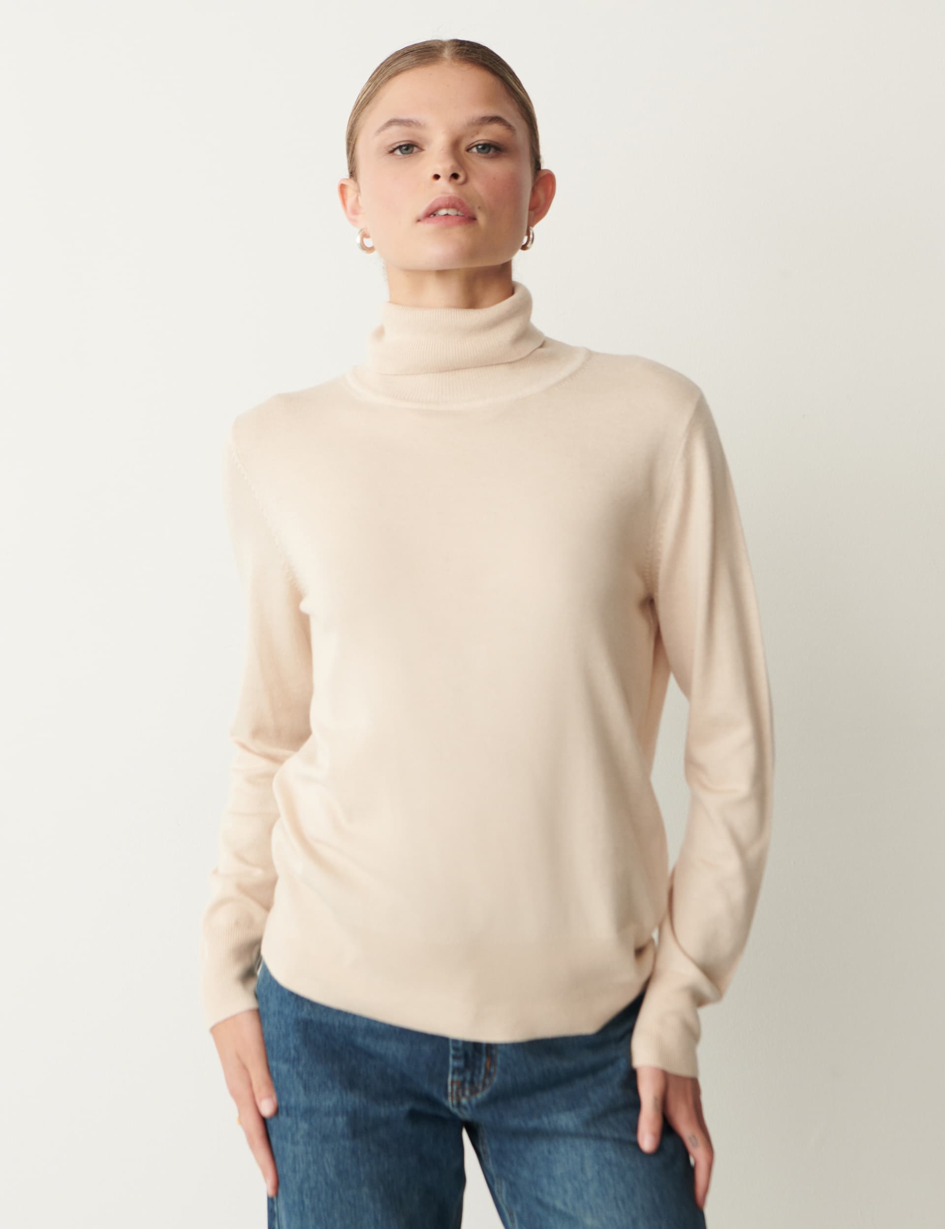 Finery London Women's Rayon Blend Roll Neck Relaxed Jumper - 18 - Ivory, Ivory,Grey Mix