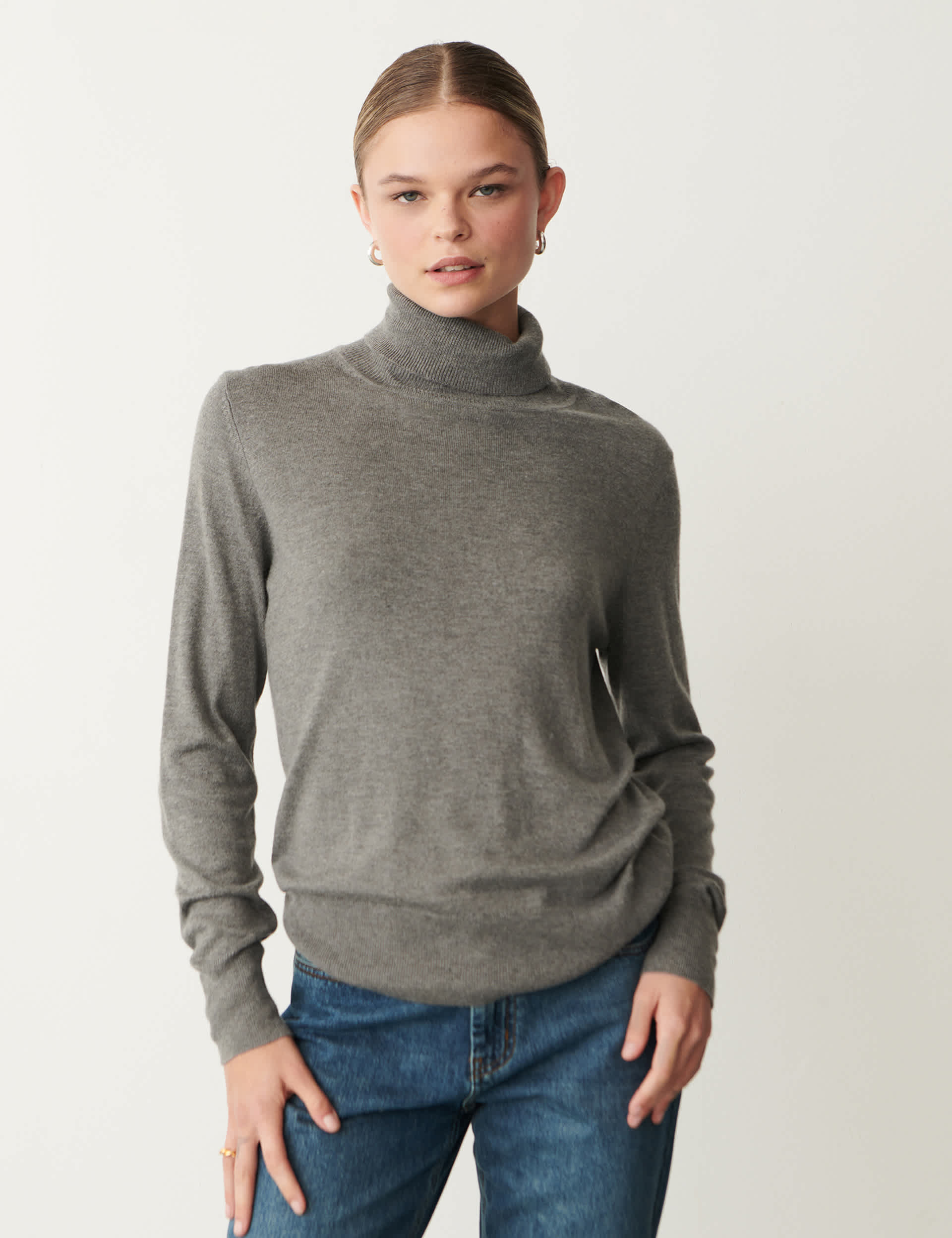 Finery London Women's Rayon Blend Roll Neck Relaxed Jumper - 16 - Grey Mix, Ivory,Grey Mix