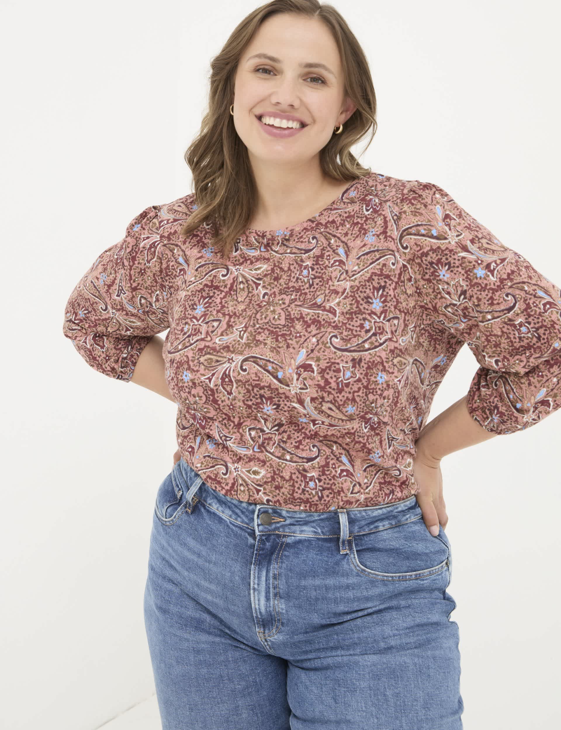 Fatface Women's Pure Cotton Paisley Crew Neck Blouse