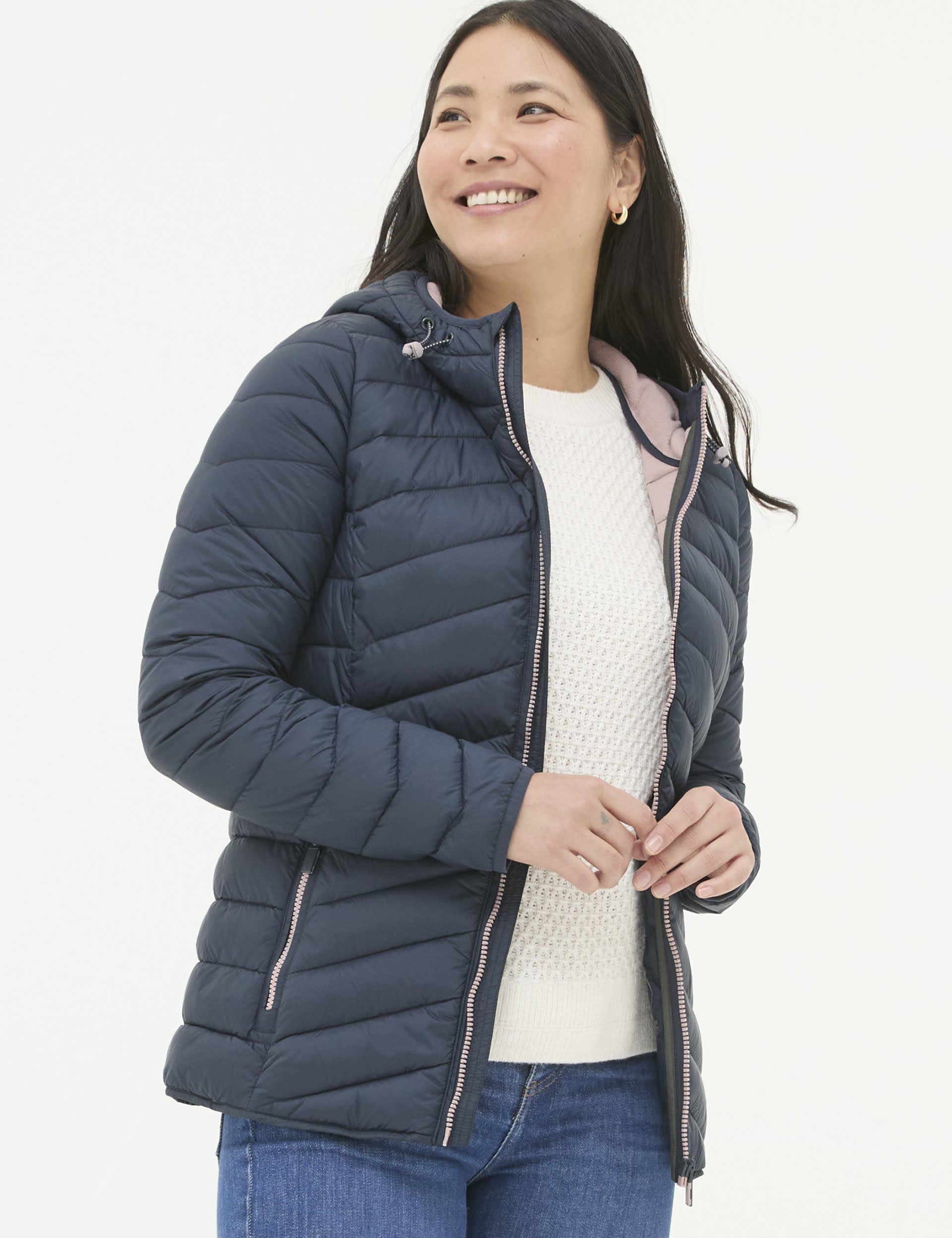 Fatface Women's Lightweight Hooded Puffer Jacket - 12 - Navy, Navy,Teal