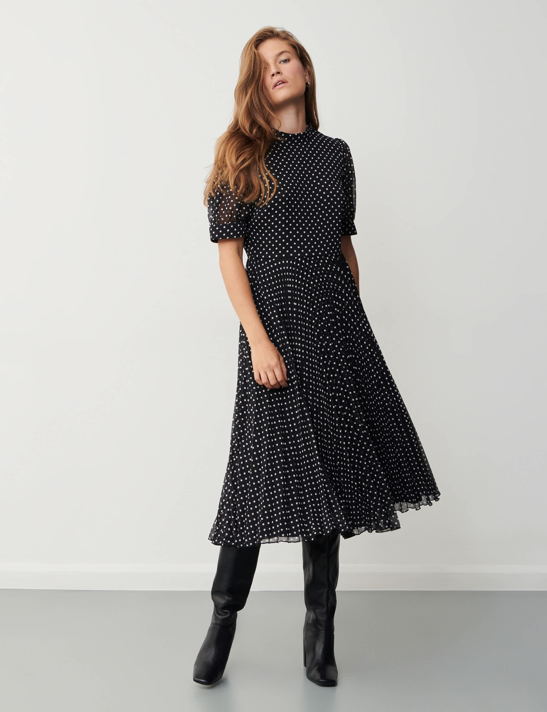 Finery London Women's Poka Dot Midi Waisted Dress - 16 - Black Mix, Black Mix