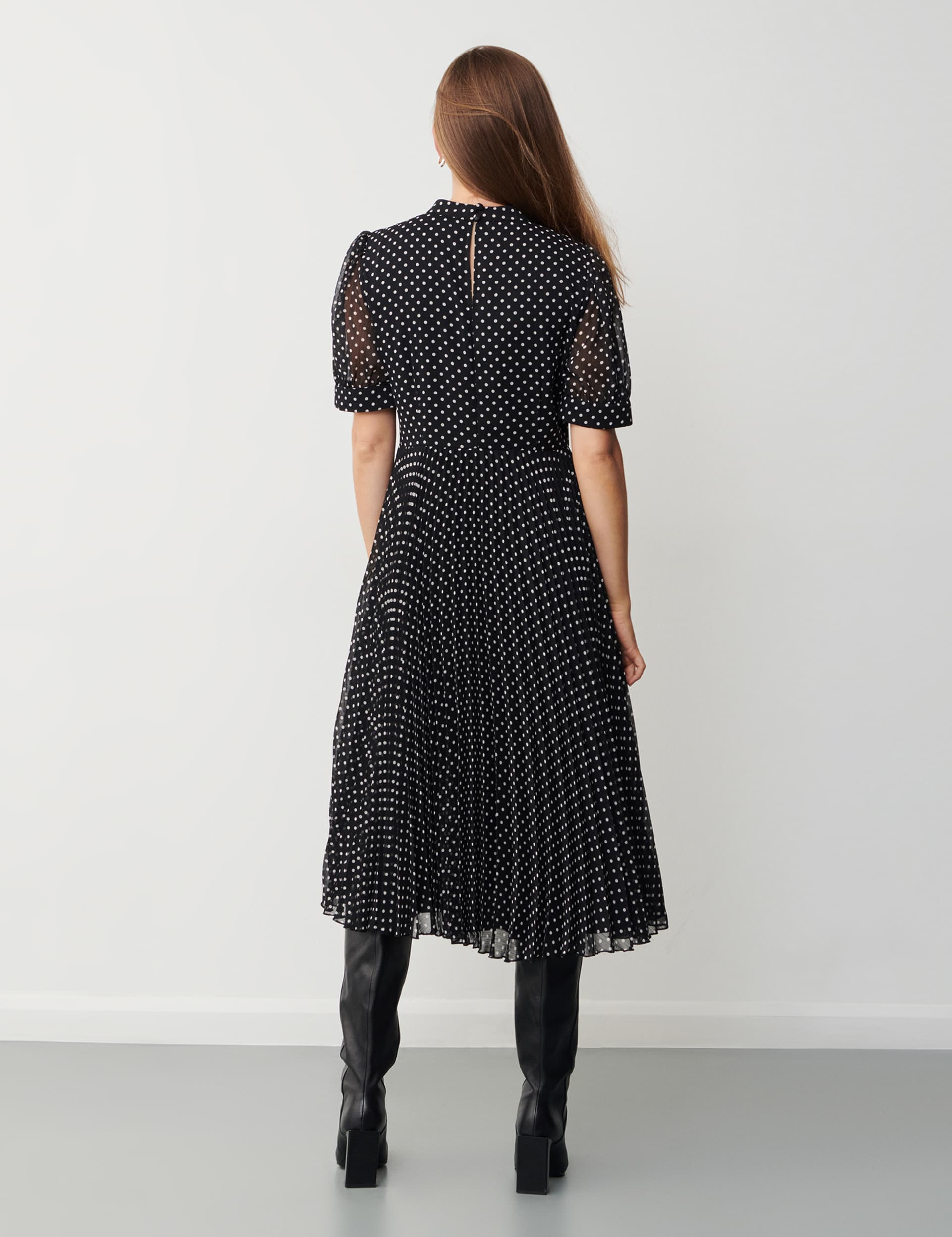 Finery London Women's Poka Dot Midi Waisted Dress - 10 - Black Mix, Black Mix