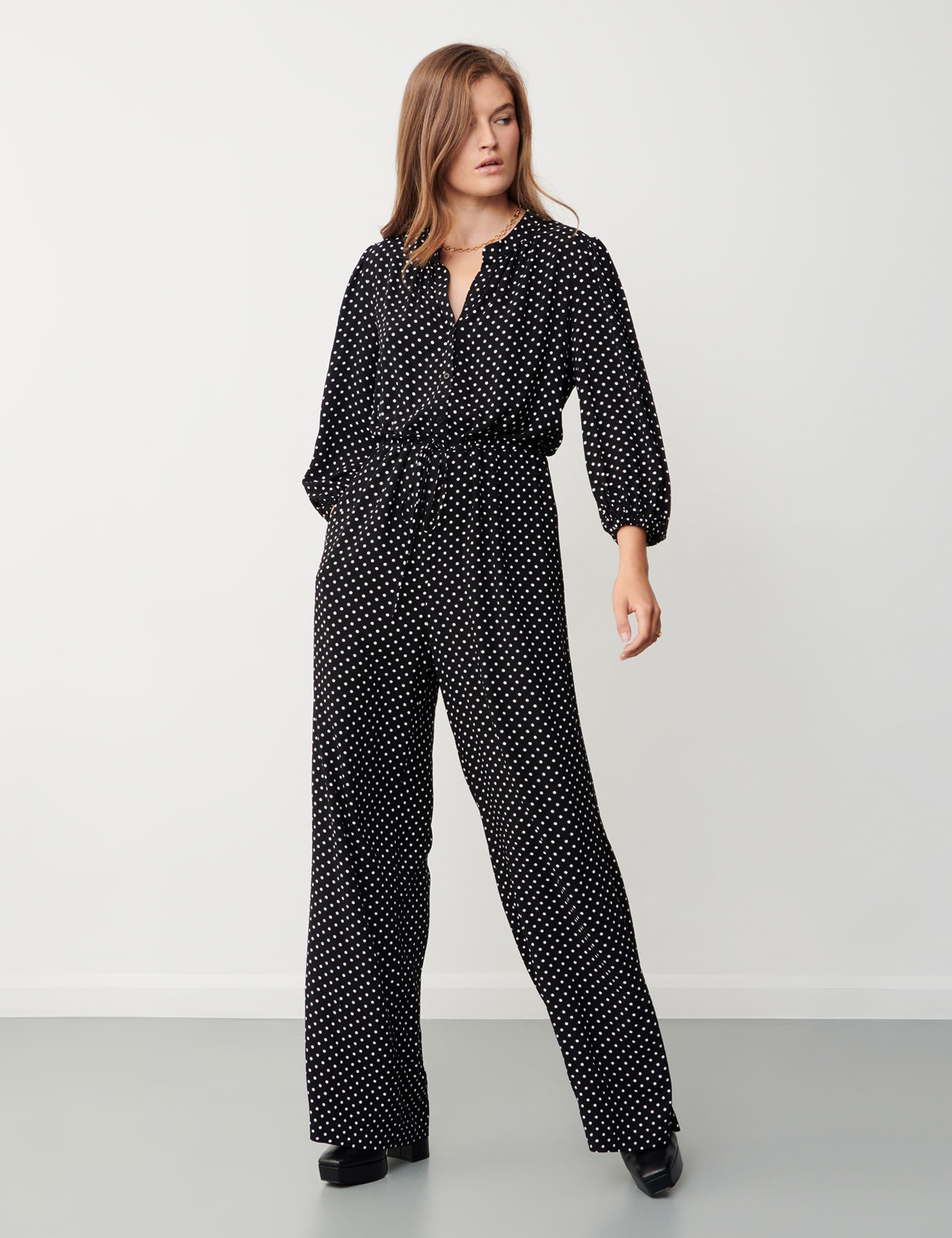 Finery London Women's Polka Dot Tie Detail Waisted Jumpsuit - 16 - Black Mix, Black Mix