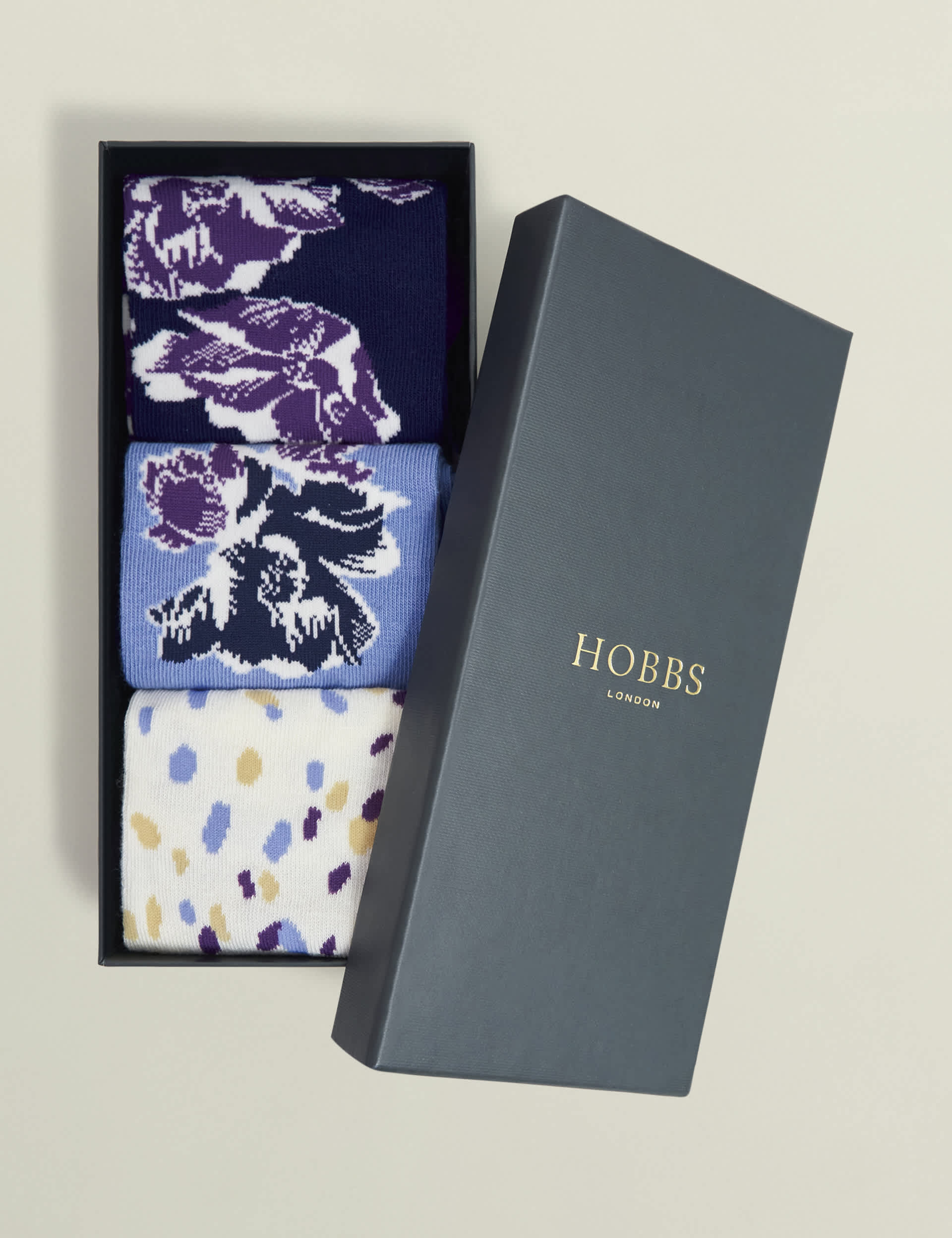 Hobbs Women's 3pk Cotton Rich Floral Ankle High Socks - Blue Mix, Blue Mix