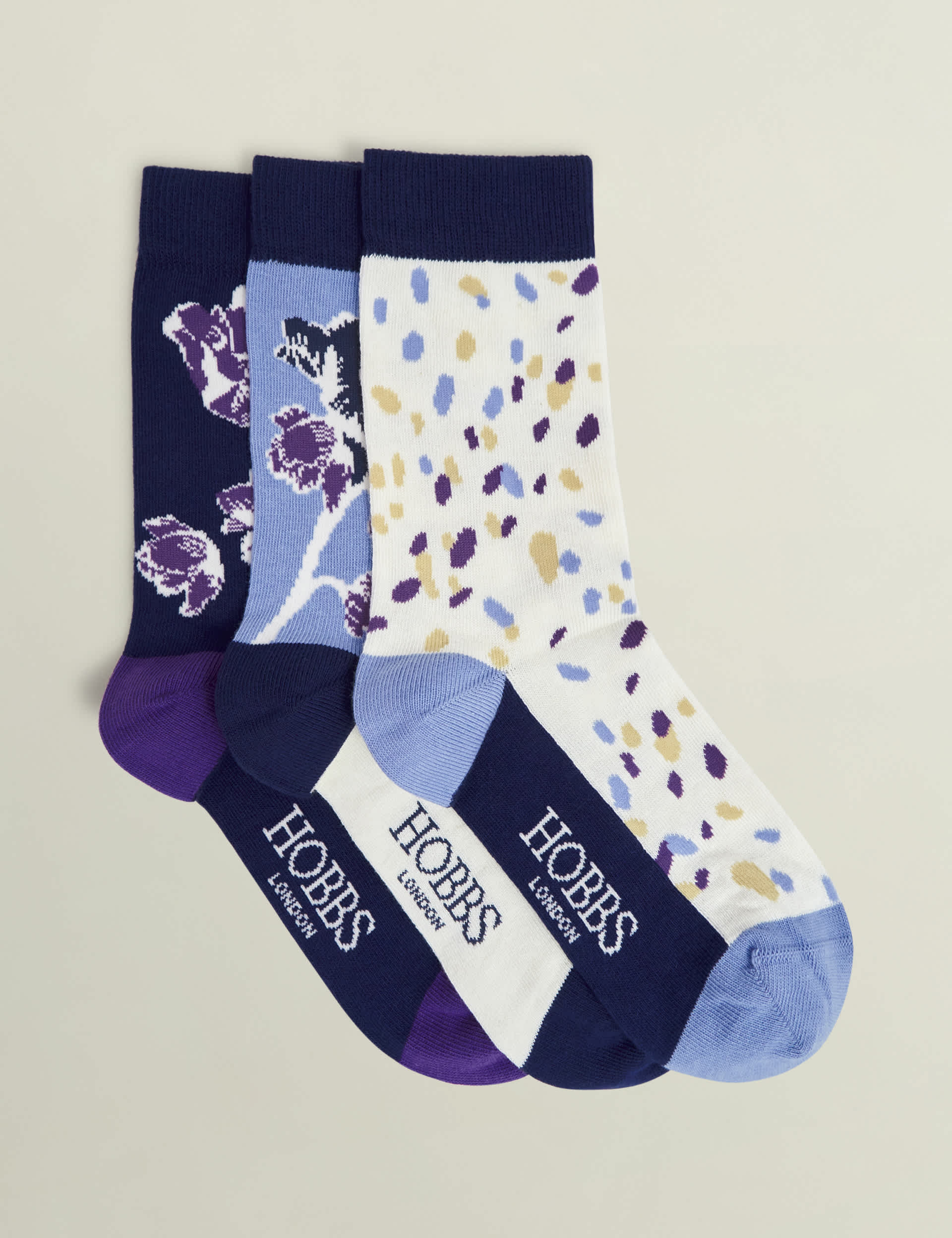 Hobbs Women's 3pk Cotton Rich Floral Ankle High Socks - Blue Mix, Blue Mix