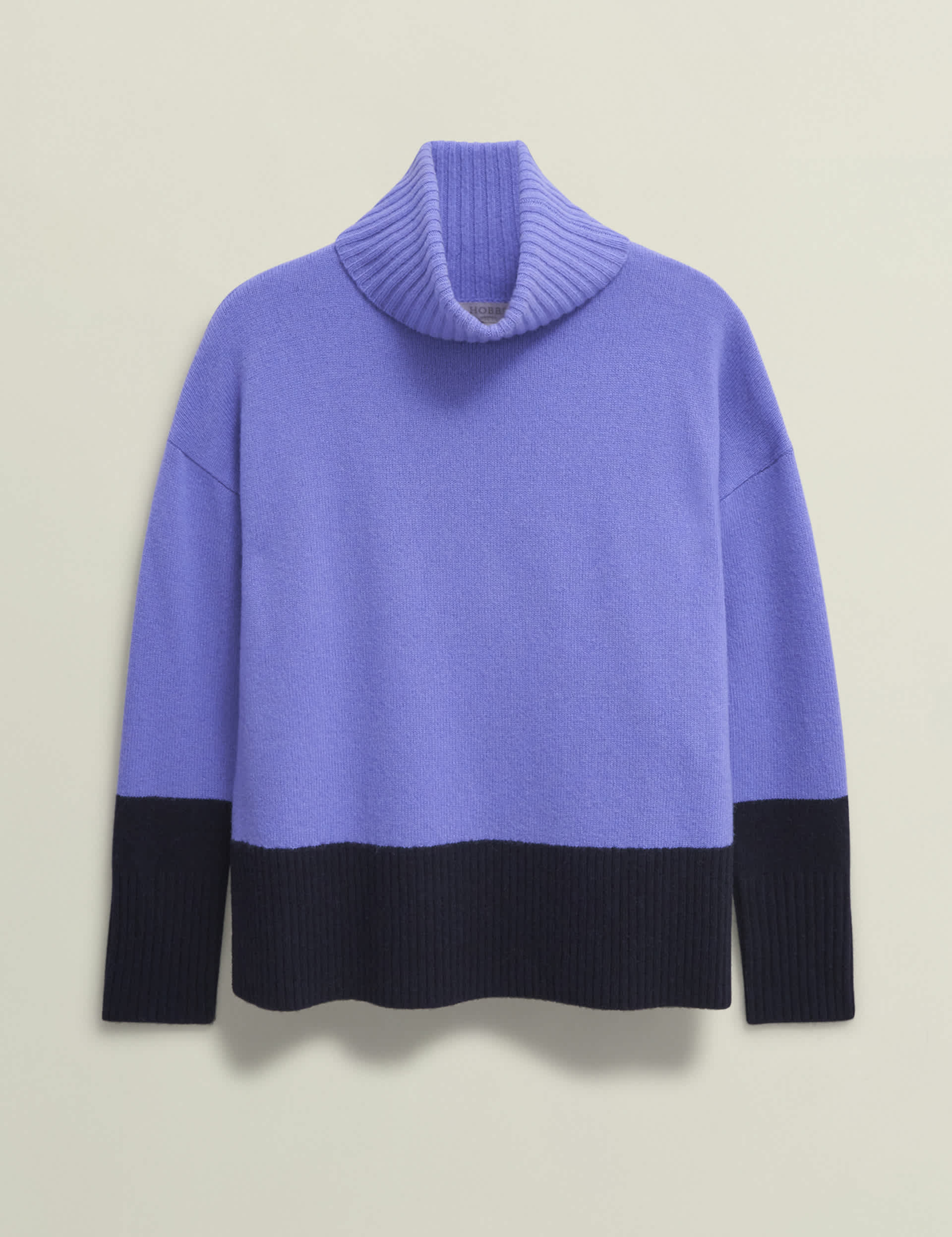 Hobbs Women's Merino Wool Rich Colour Block Roll Neck Jumper - MREG - Blue Mix, Blue Mix