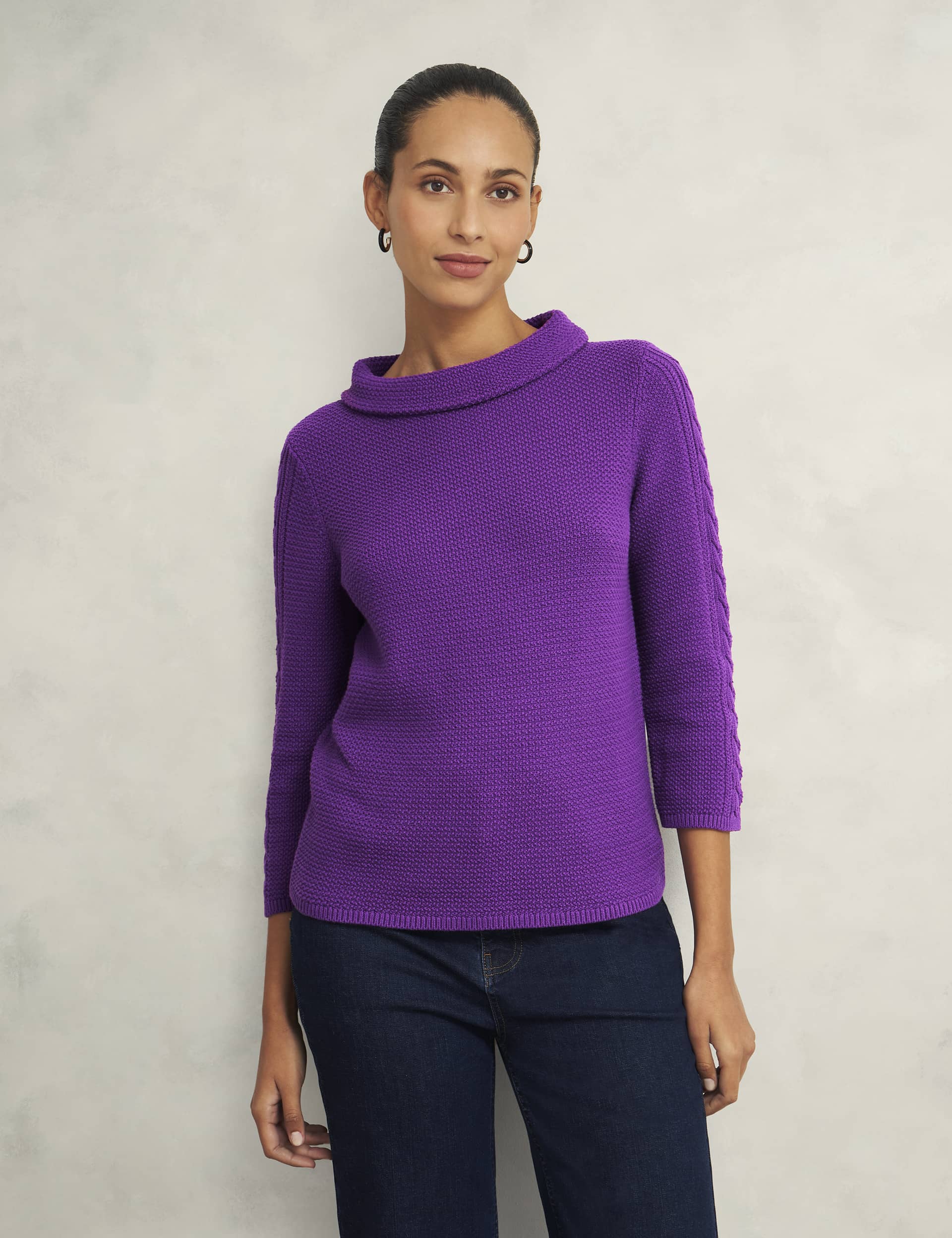 Hobbs Women's Pure Cotton Textured Jumper - MREG - Purple, Purple