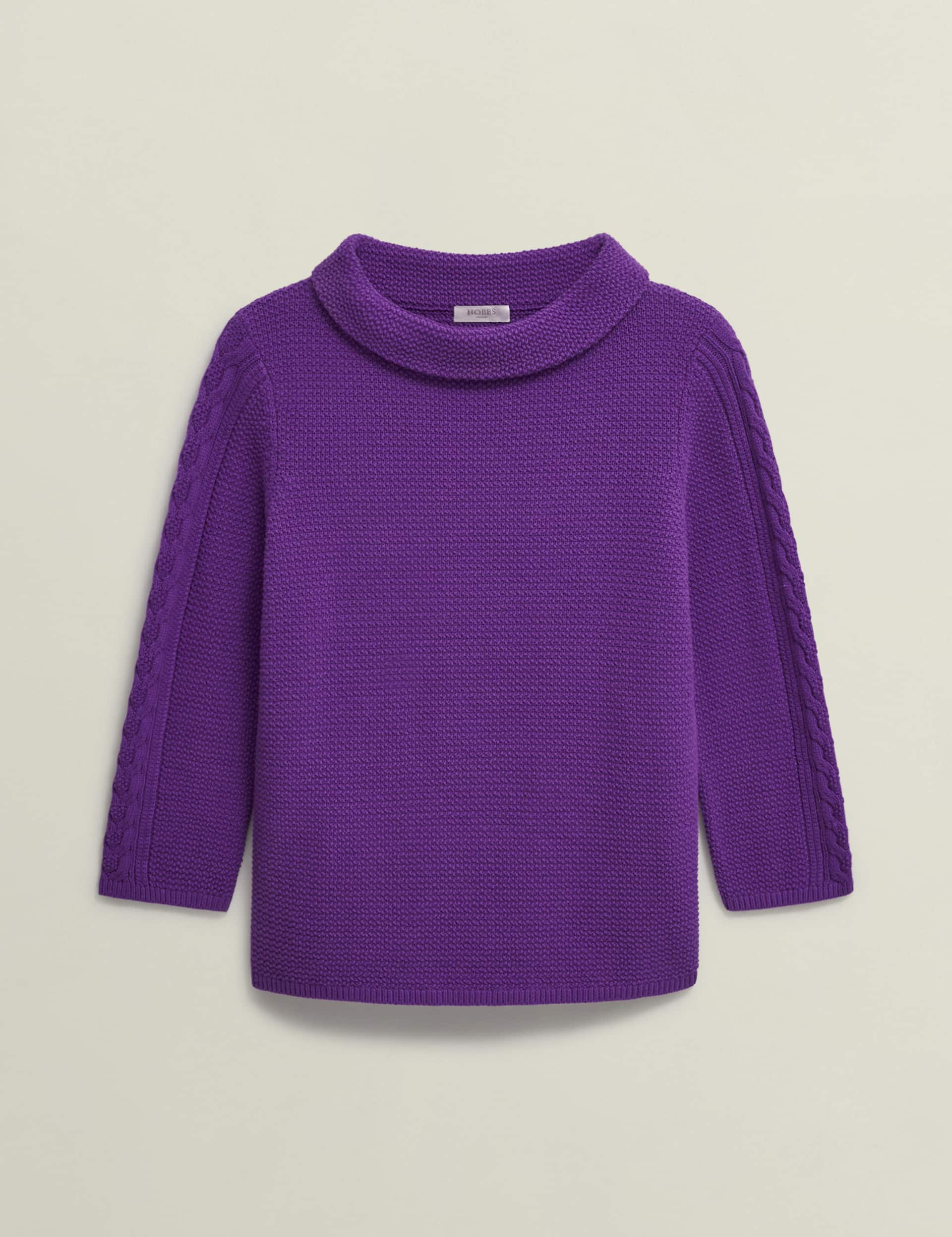 Hobbs Women's Pure Cotton Textured Jumper - SREG - Purple, Purple