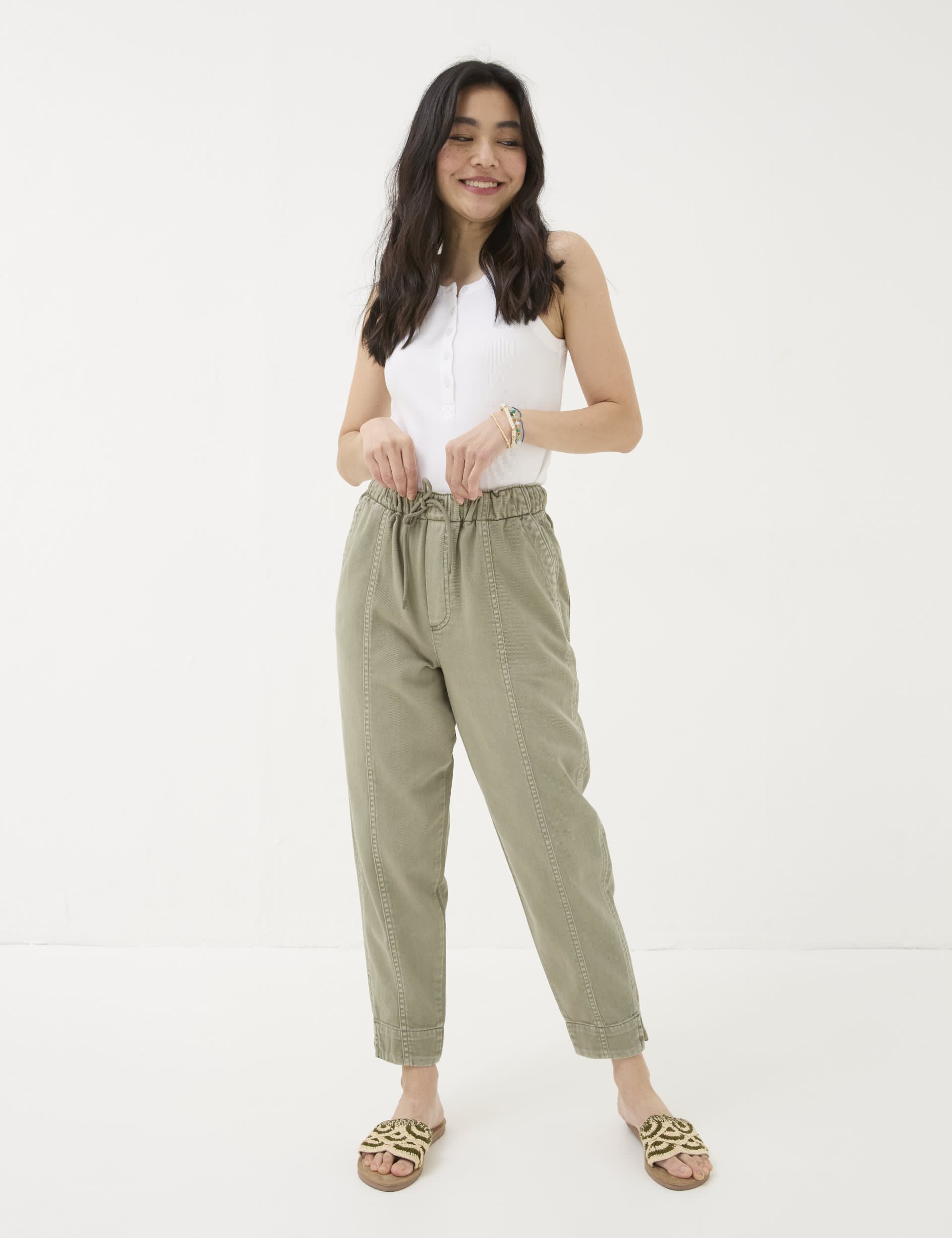 Fatface Women's Pure Cotton Tapered Cargo Trousers - 6LNG - Green, Green