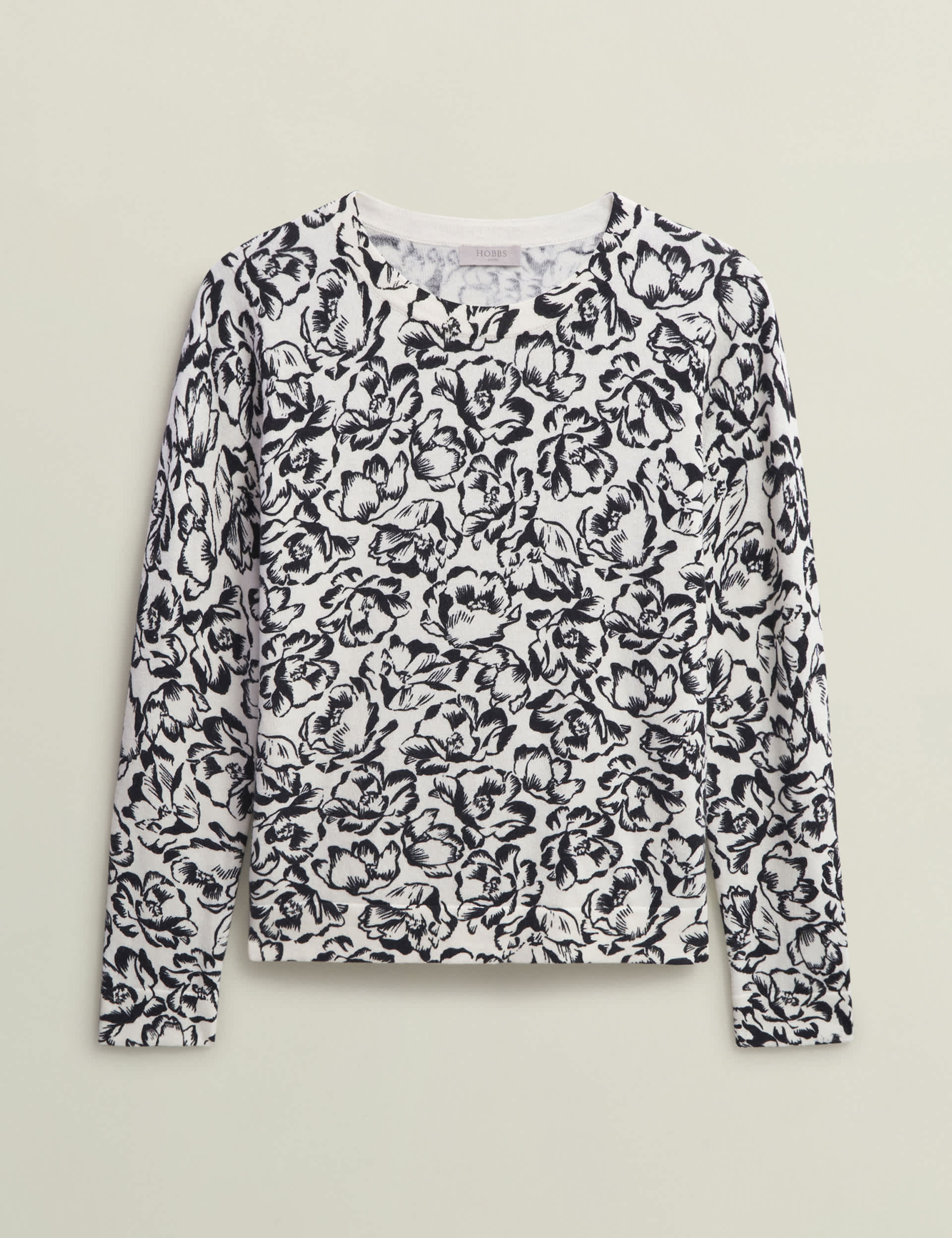 Hobbs Women's Cotton Rich Floral Jumper with Merino Wool - MREG - Ivory Mix, Ivory Mix