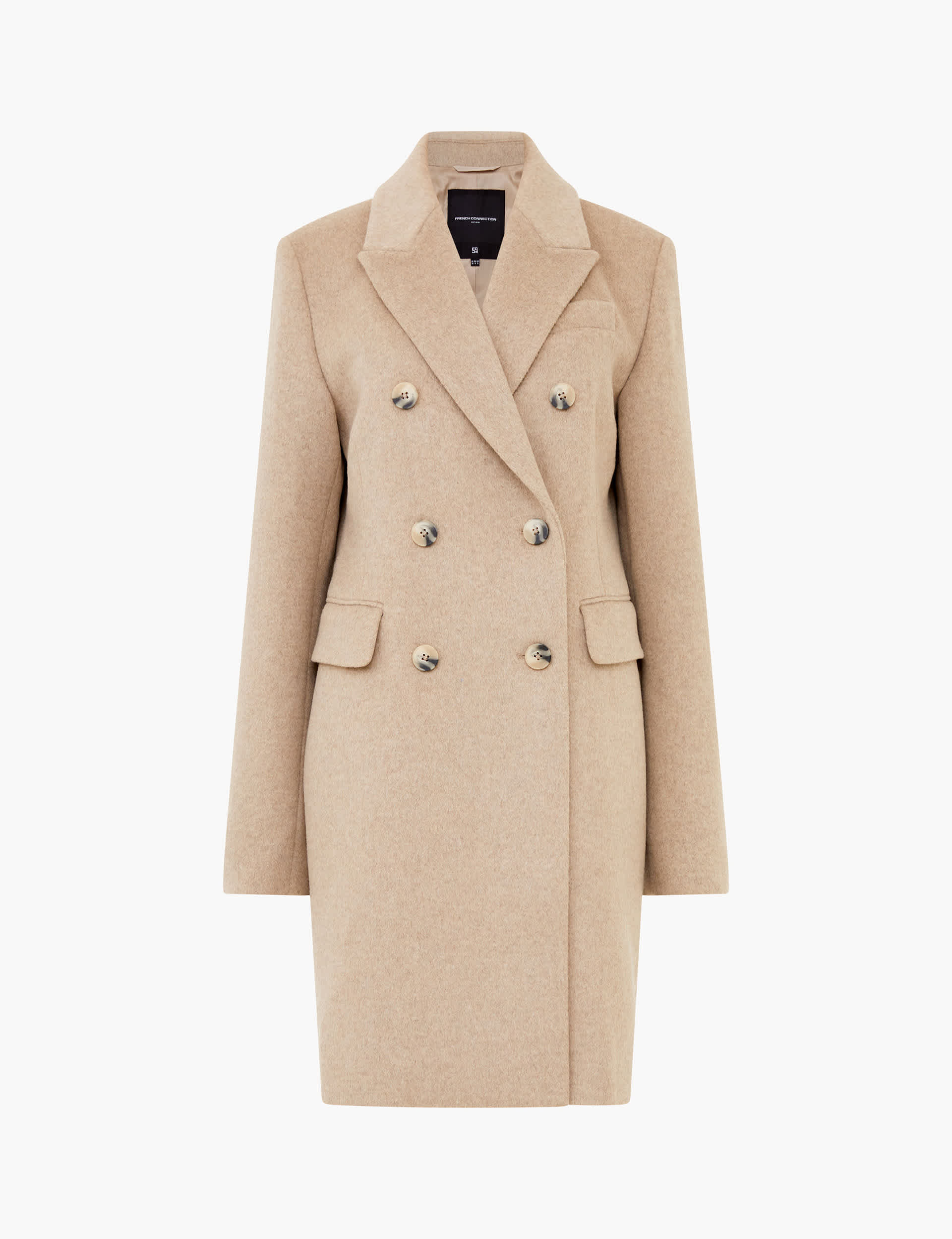 French Connection Women's Wool Blend Collared Longline Tailored Coat - Beige, Beige