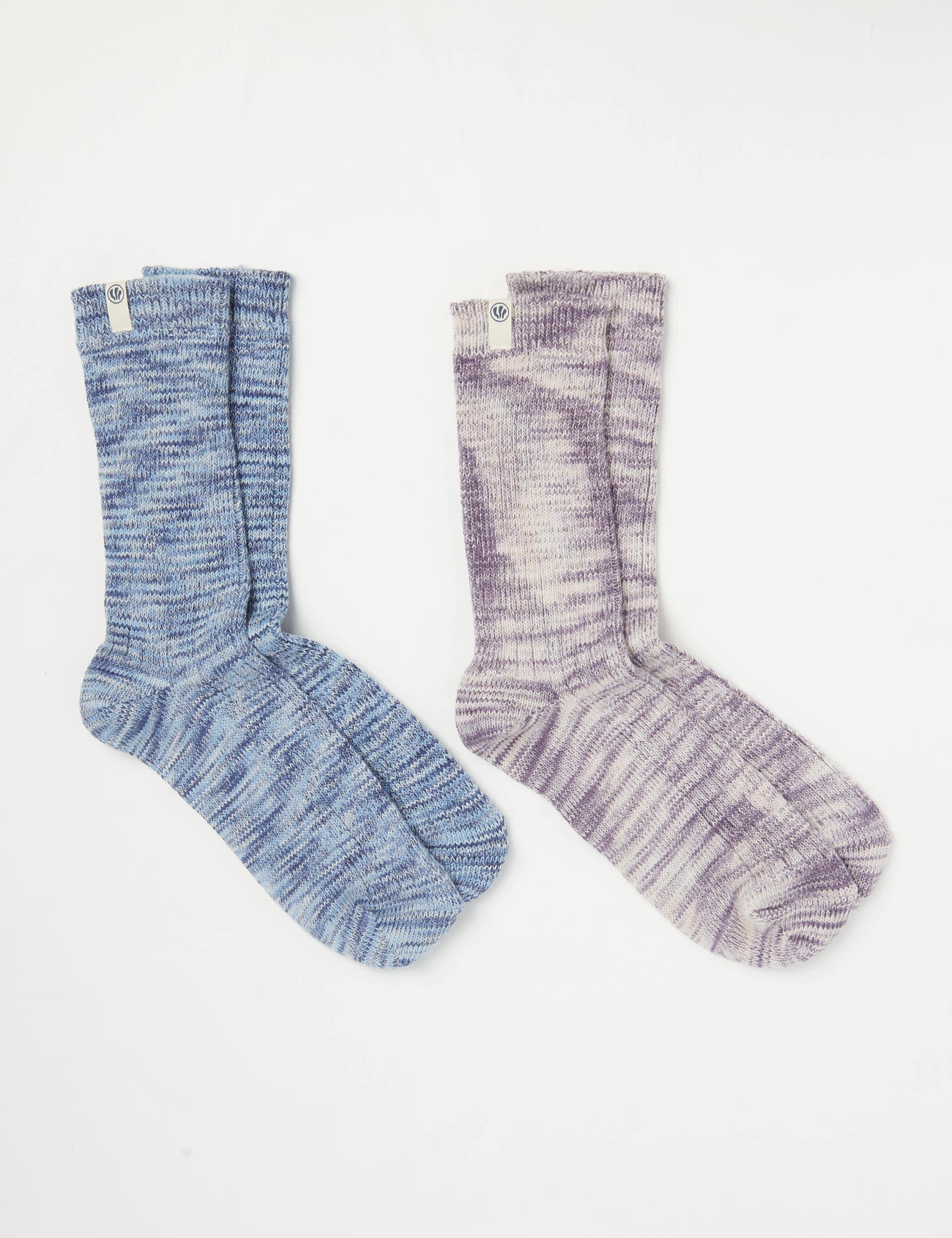 Fatface Women's 2pk Cotton Rich Space Dye Ankle High Socks - Blue Mix, Blue Mix