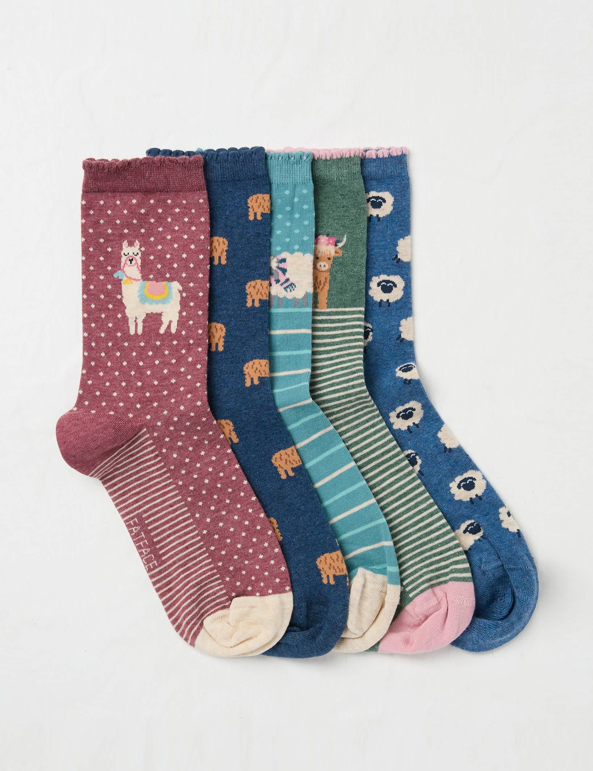 Fatface Women's 5pk Cotton Rich Farm Animal Ankle Socks