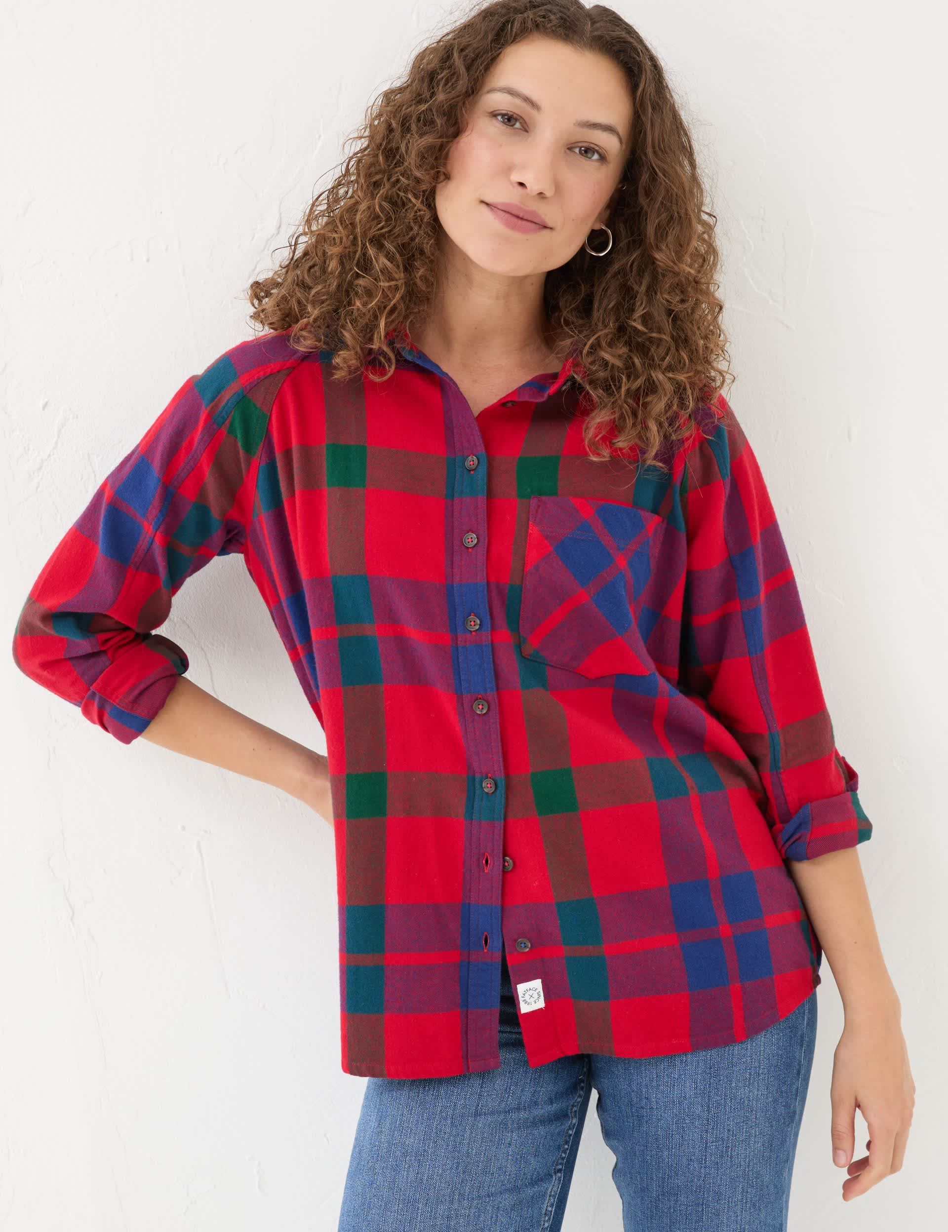 Fatface Women's Pure Cotton Checked Shirt - 14 - Red Mix, Red Mix