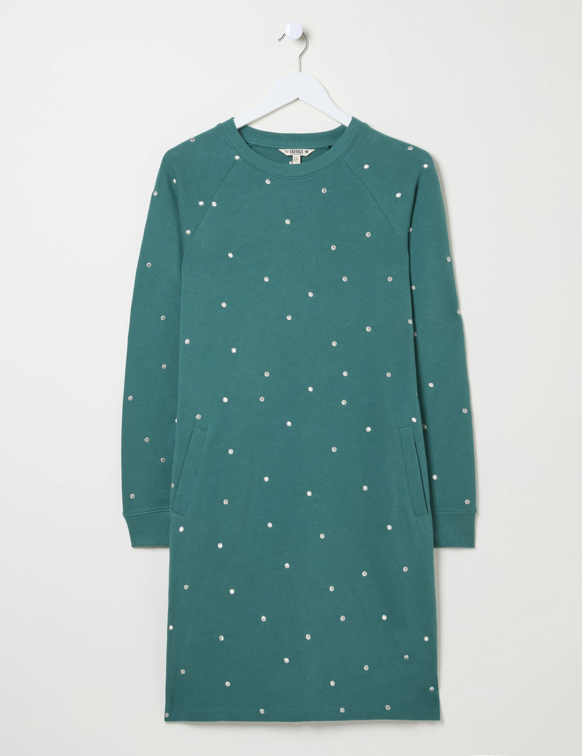 Fatface Women's Pure Cotton Embroidered Mini Sweater Dress - 16LNG - Teal, Teal