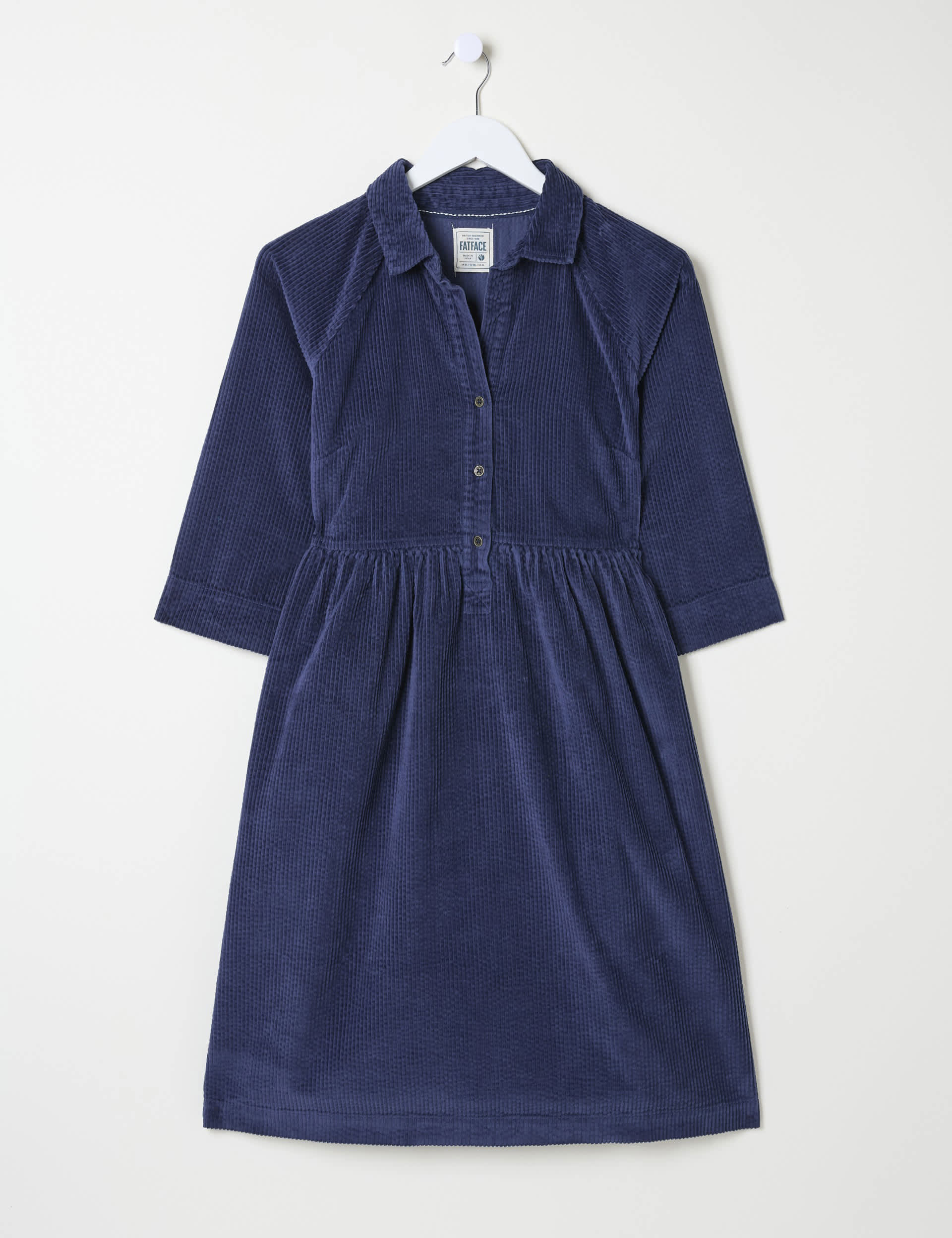 Fatface Women's Pure Cotton Cord Collared Mini Waisted Dress - 14LNG - Navy, Navy