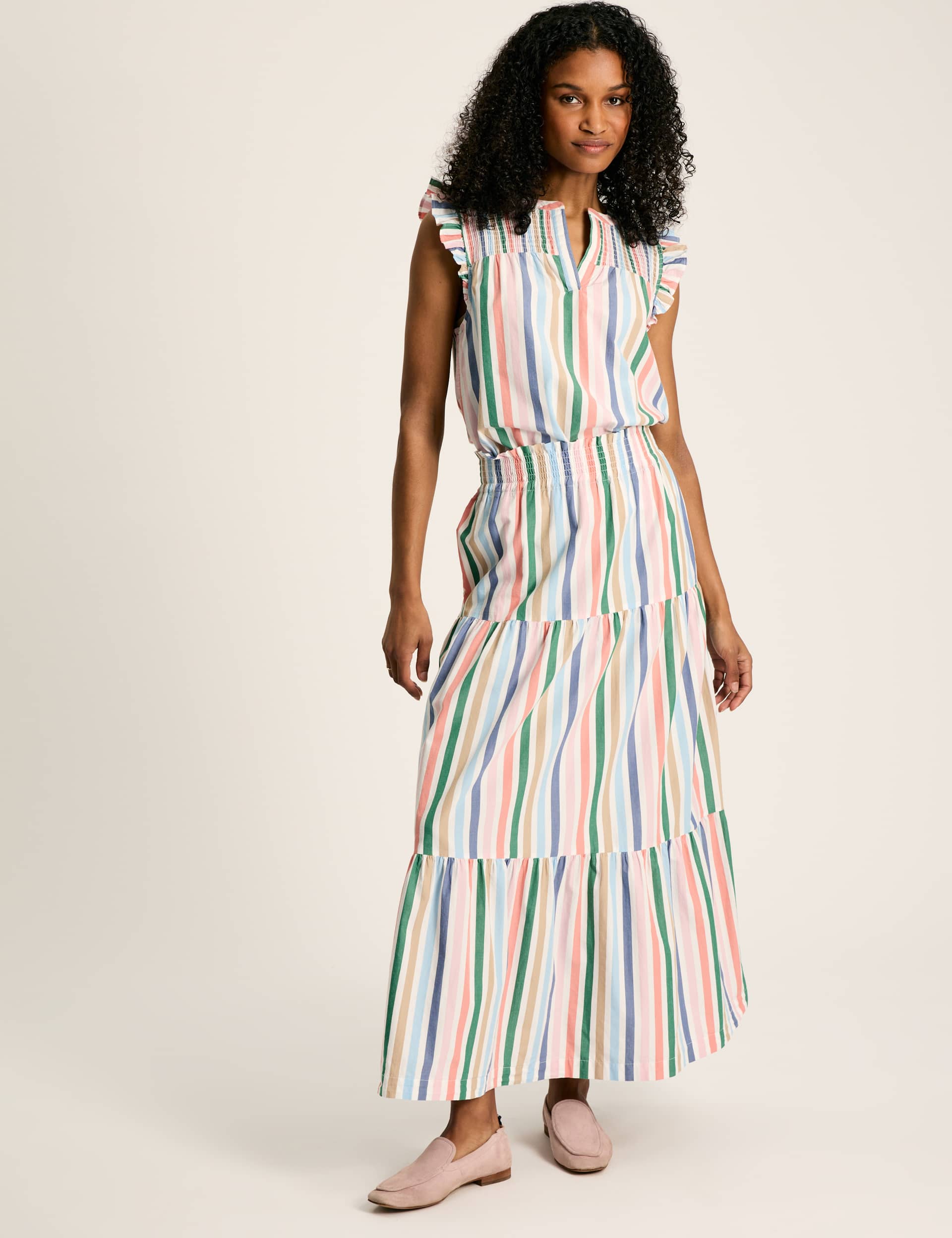 Joules Women's Pure Cotton Striped Midaxi Tiered Skirt