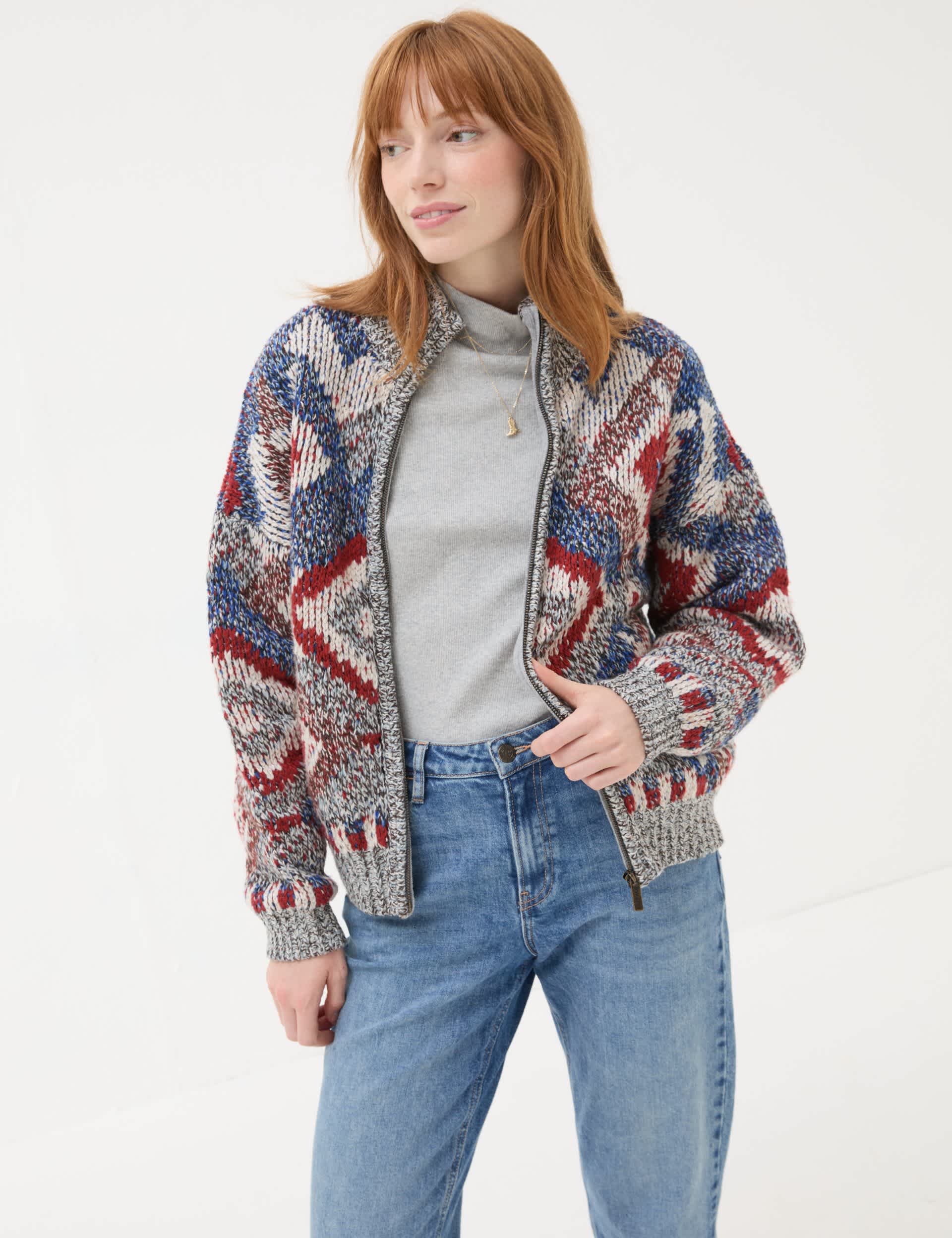 Fatface Women's Wool Blend Geometric Cardigan - 18 - Multi, Multi