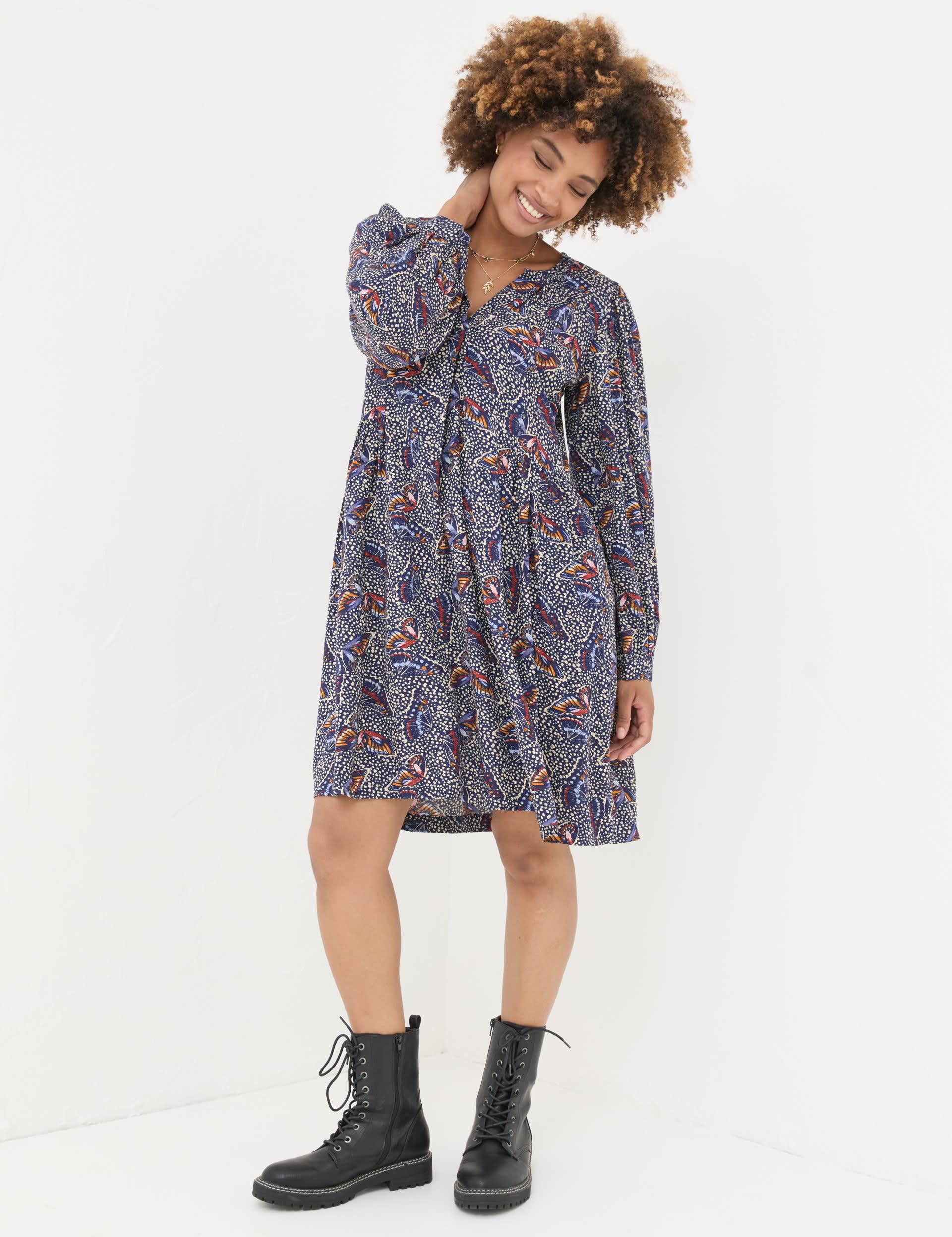 Fatface Women's Printed Mini Swing Dress - 14REG - Dark Navy, Dark Navy