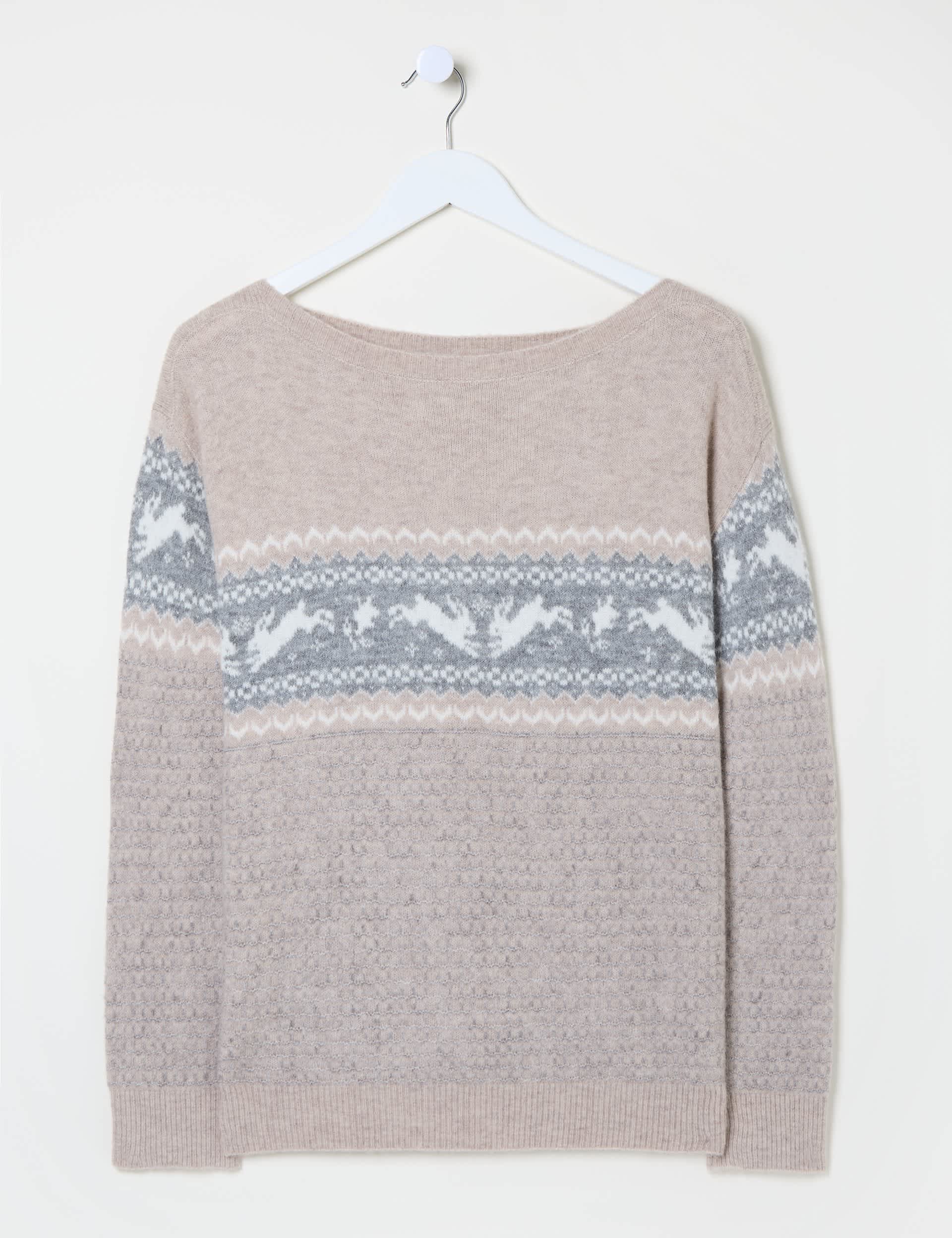 Fatface Women's Slash Neck Fair Isle Jumper - 10 - Beige Mix, Beige Mix