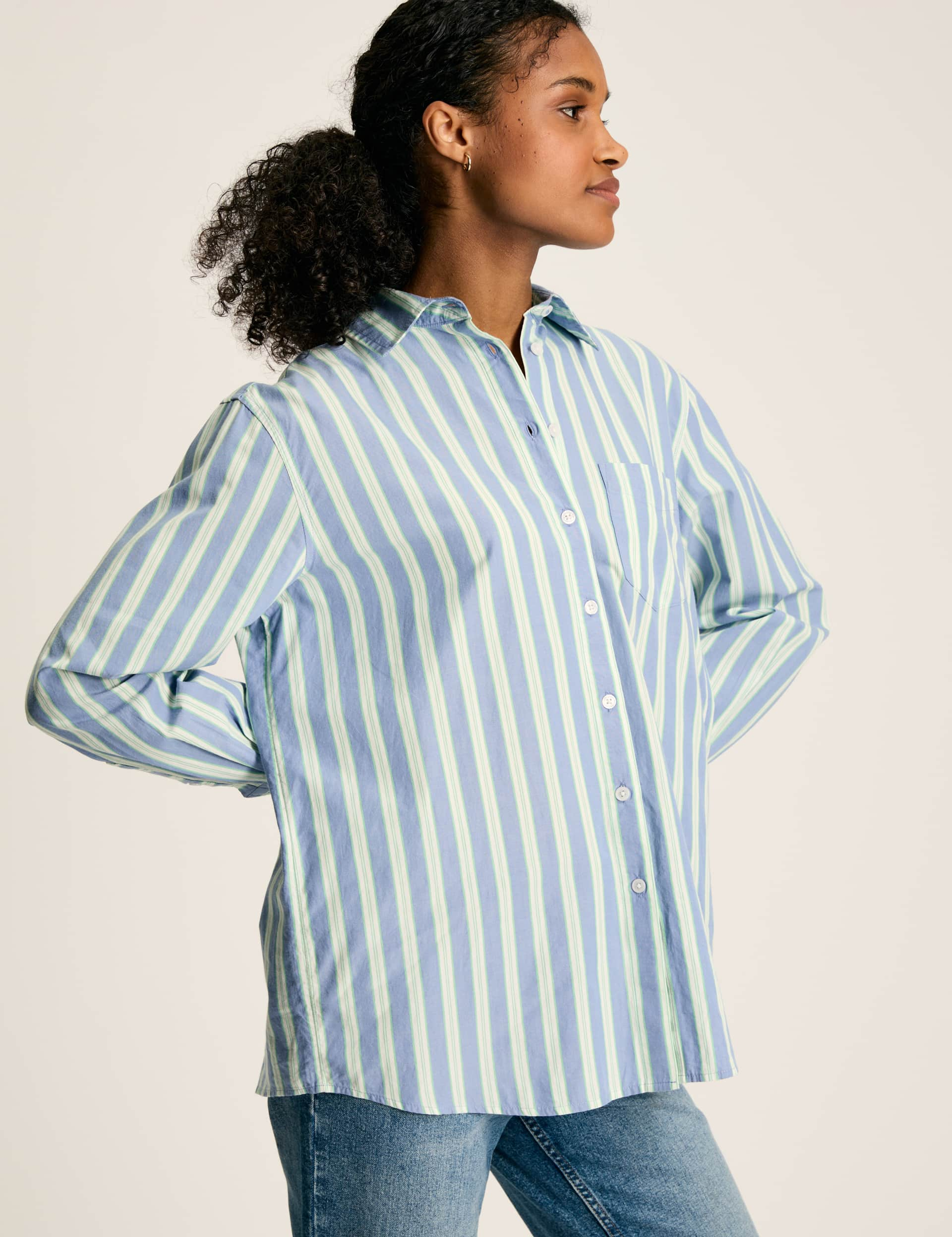 Joules Women's Pure Cotton Striped Shirt - 10 - Blue Mix, Pink Mix,Blue Mix,Green Mix