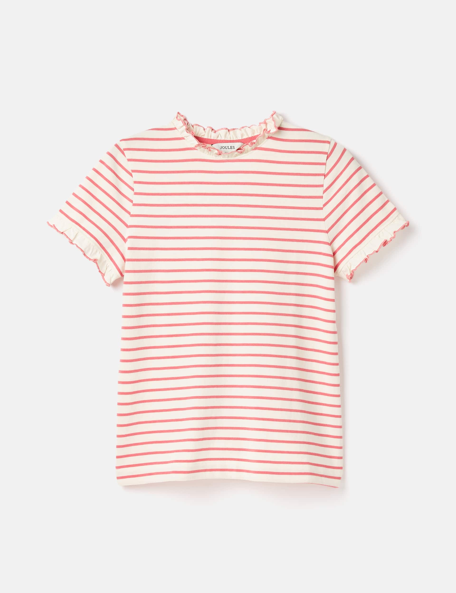 Joules Women's Pure Cotton Striped Frill Detail T-Shirt