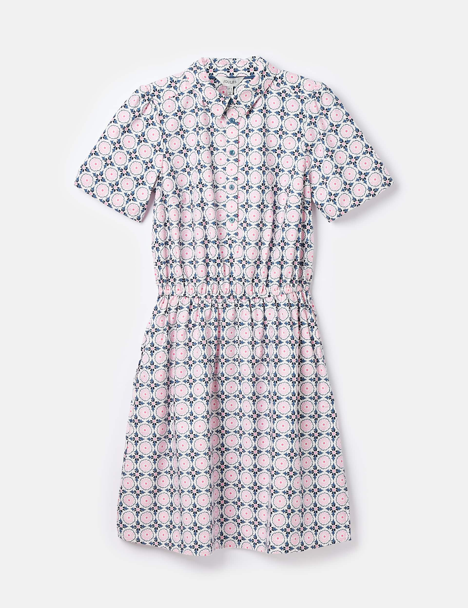 Joules Women's Cotton Rich Geometric Waisted Dress - 20 - Pink Mix, Pink Mix