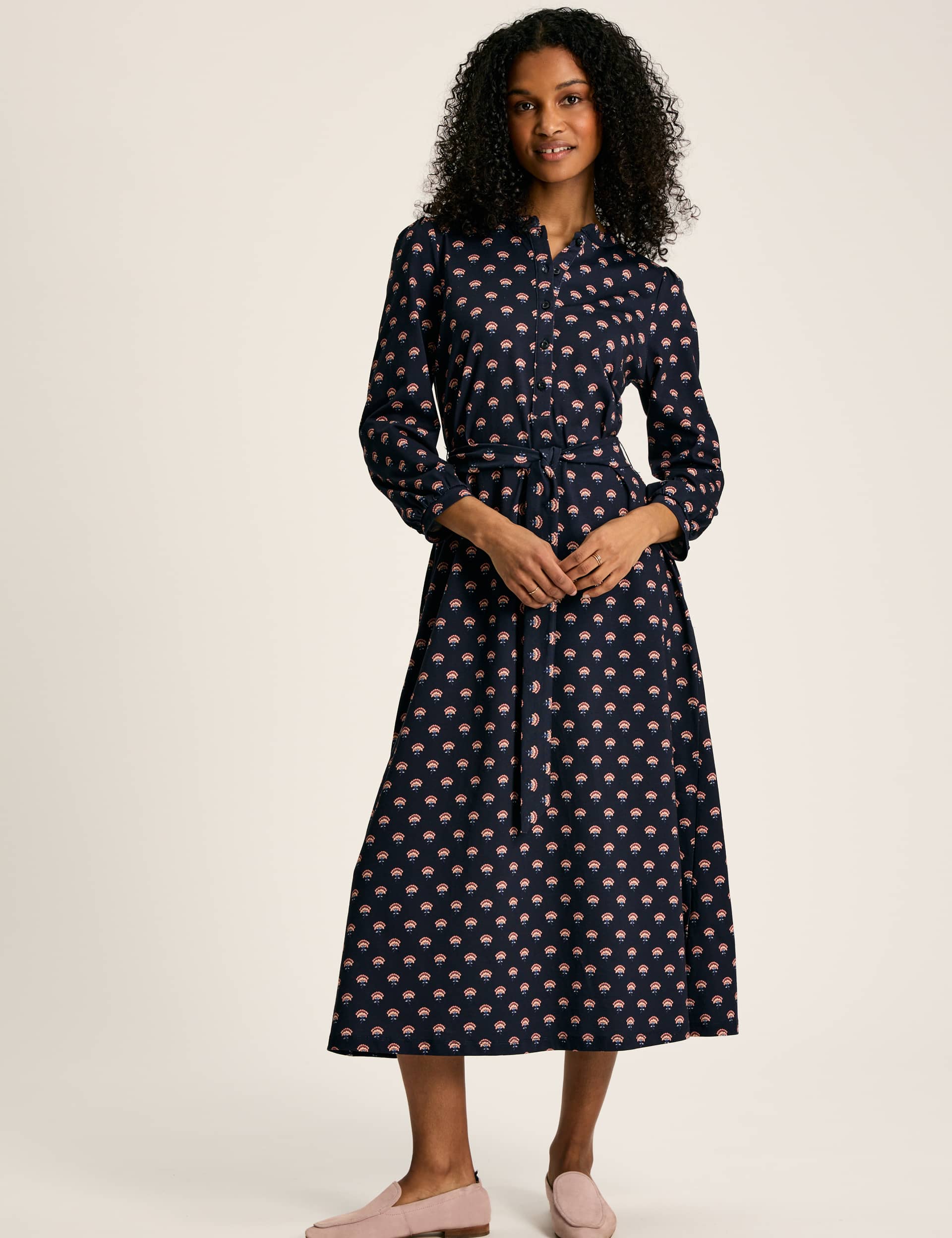 Joules Women's Pure Cotton Jersey Printed Midi Shirt Dress - 8 - Navy Mix, Navy Mix