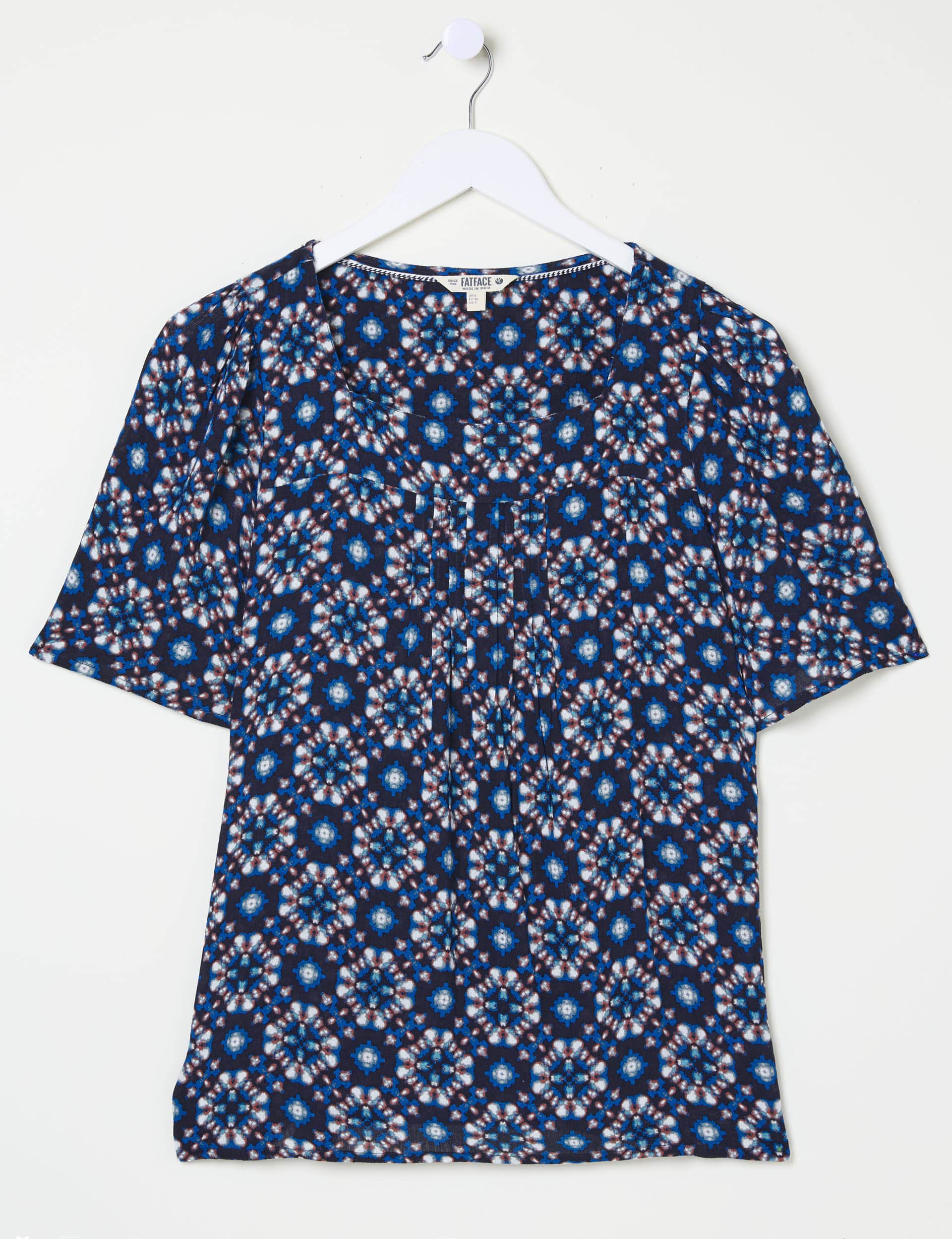 Fatface Women's Floral Square Neck Angel Sleeve Blouse - 10 - Blue Mix, Blue Mix