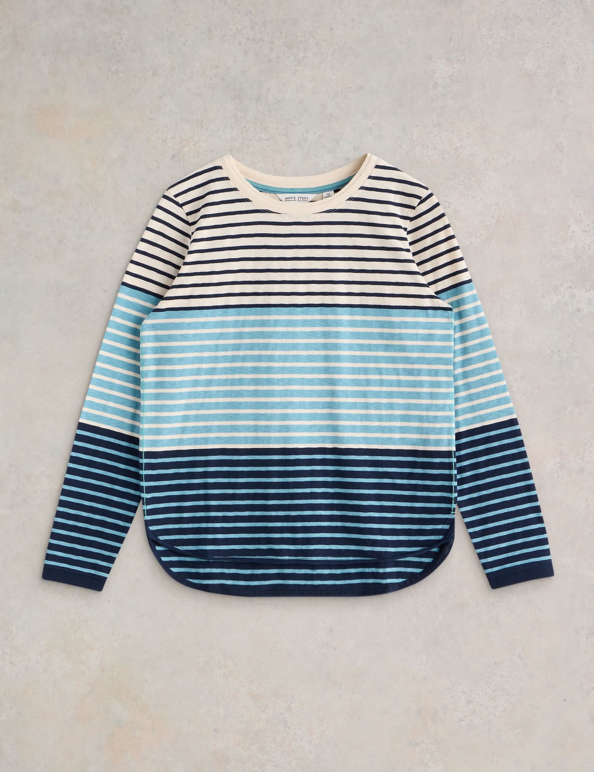 White Stuff Women's Pure Cotton Striped Top - 12 - Blue Mix, Blue Mix