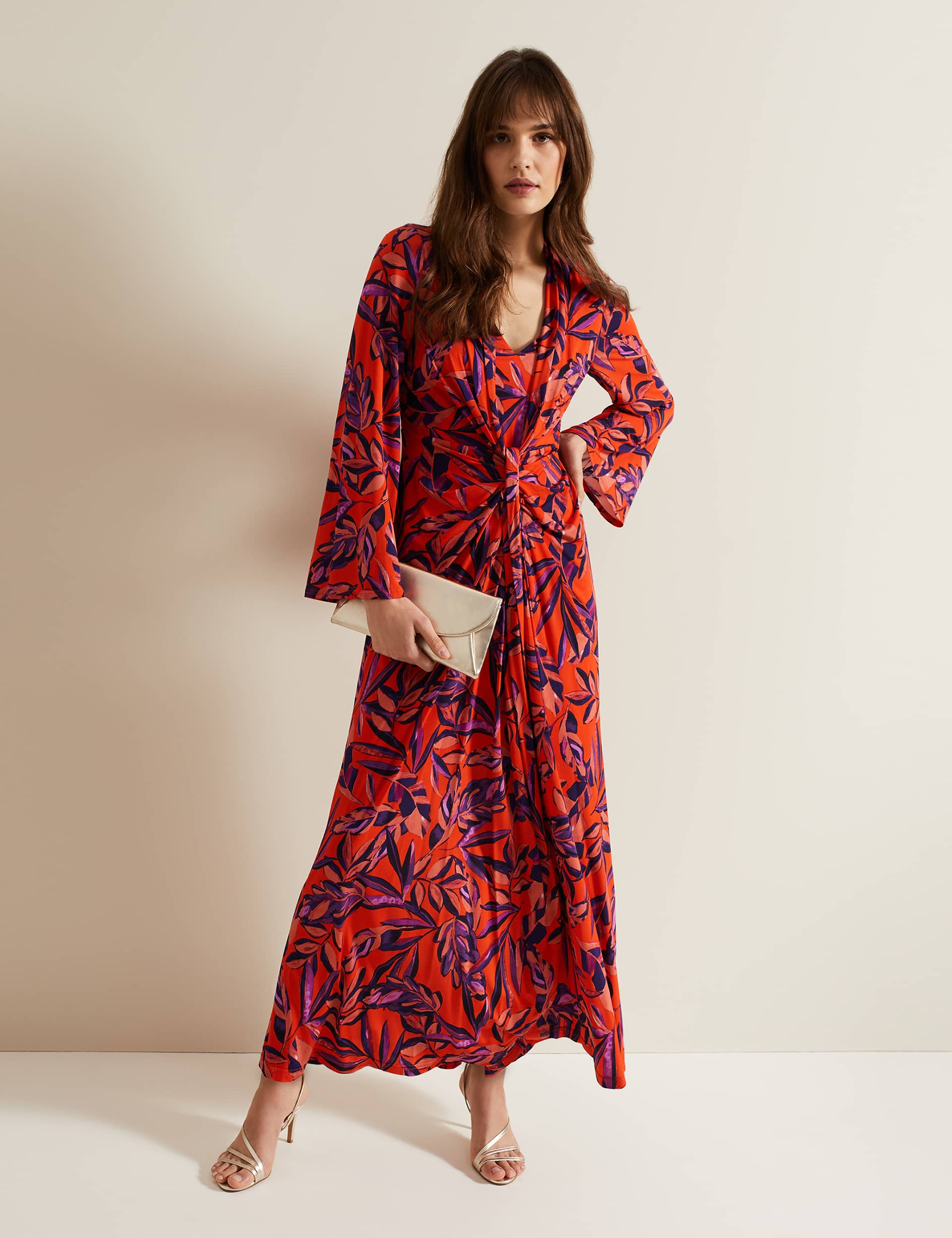 Phase Eight Women's Jersey Printed V-Neck Maxi Waisted Dress