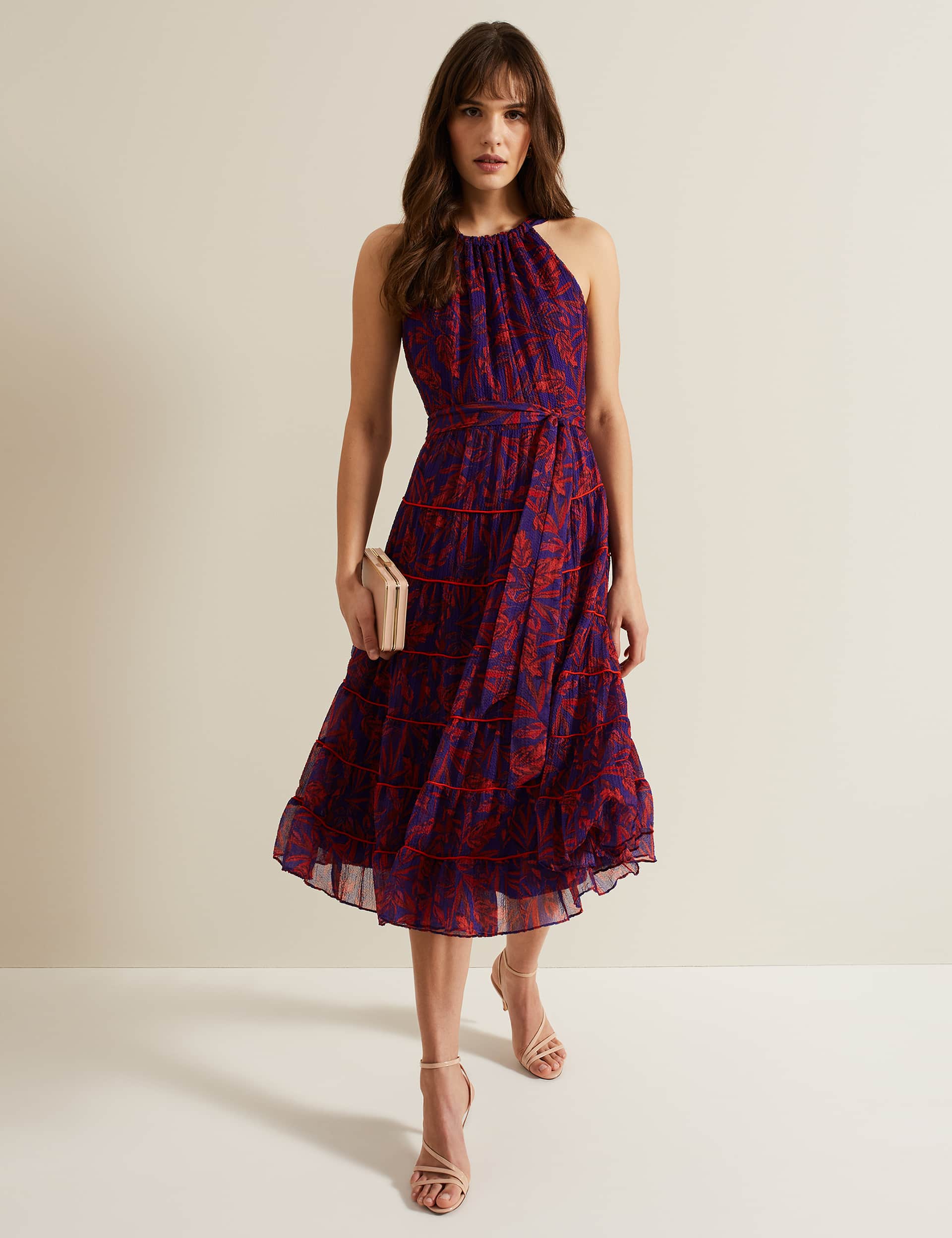 Phase Eight Women's Floral Halter Neck Midi Tiered Dress