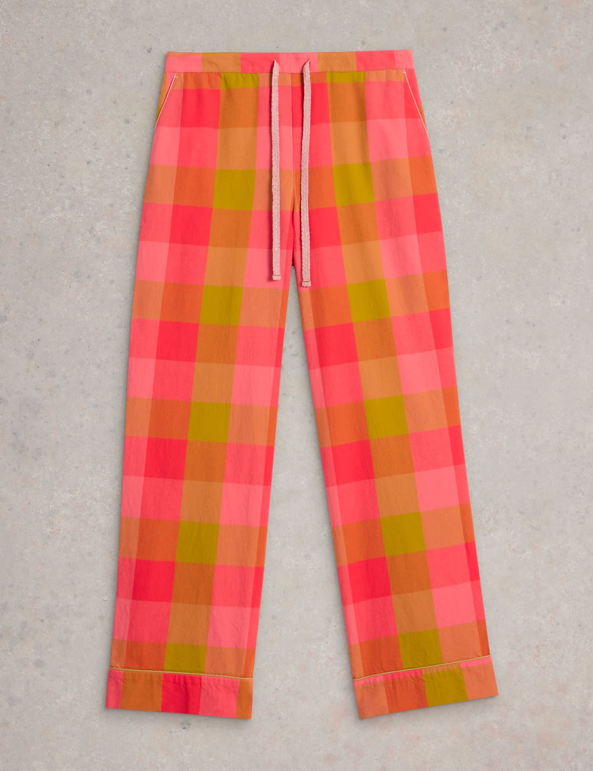 White Stuff Women's Cotton Rich Checked Pyjama Bottoms - SREG - Pink Mix, Pink Mix