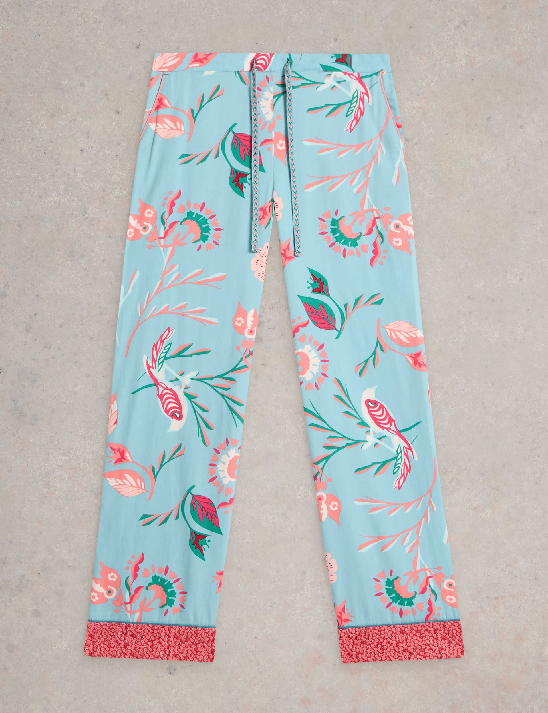 White Stuff Women's Cotton Rich Floral Print Pyjama Bottoms - MREG - Blue Mix, Blue Mix