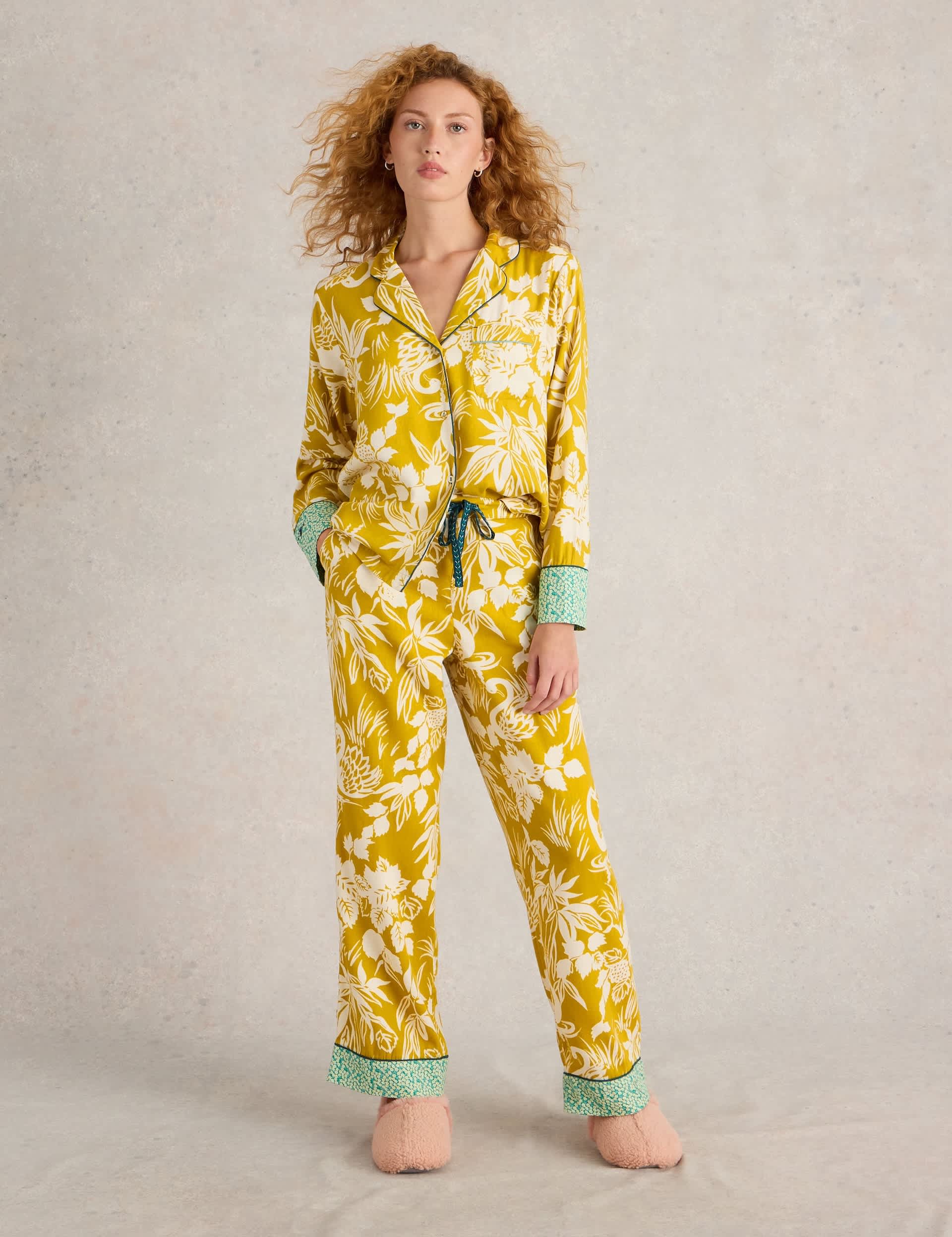 White Stuff Women's Cotton-Rich Printed Pyjama Bottoms - MREG - Yellow Mix, Yellow Mix